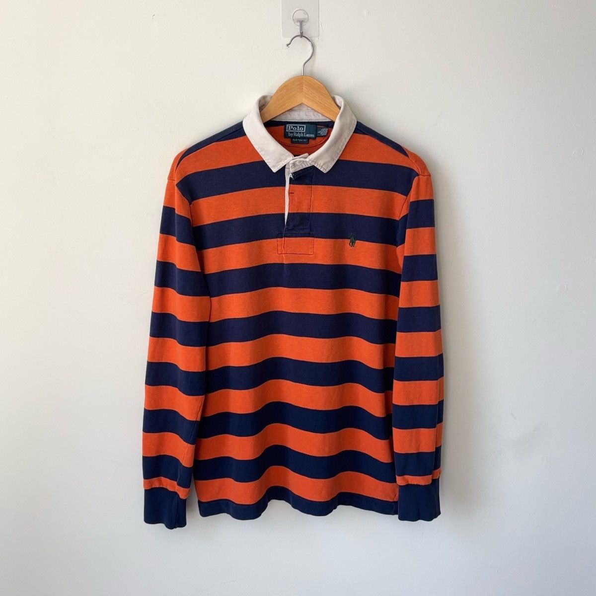 Vintage Kanye Orange Navy Blue Striped Rugby Shirt