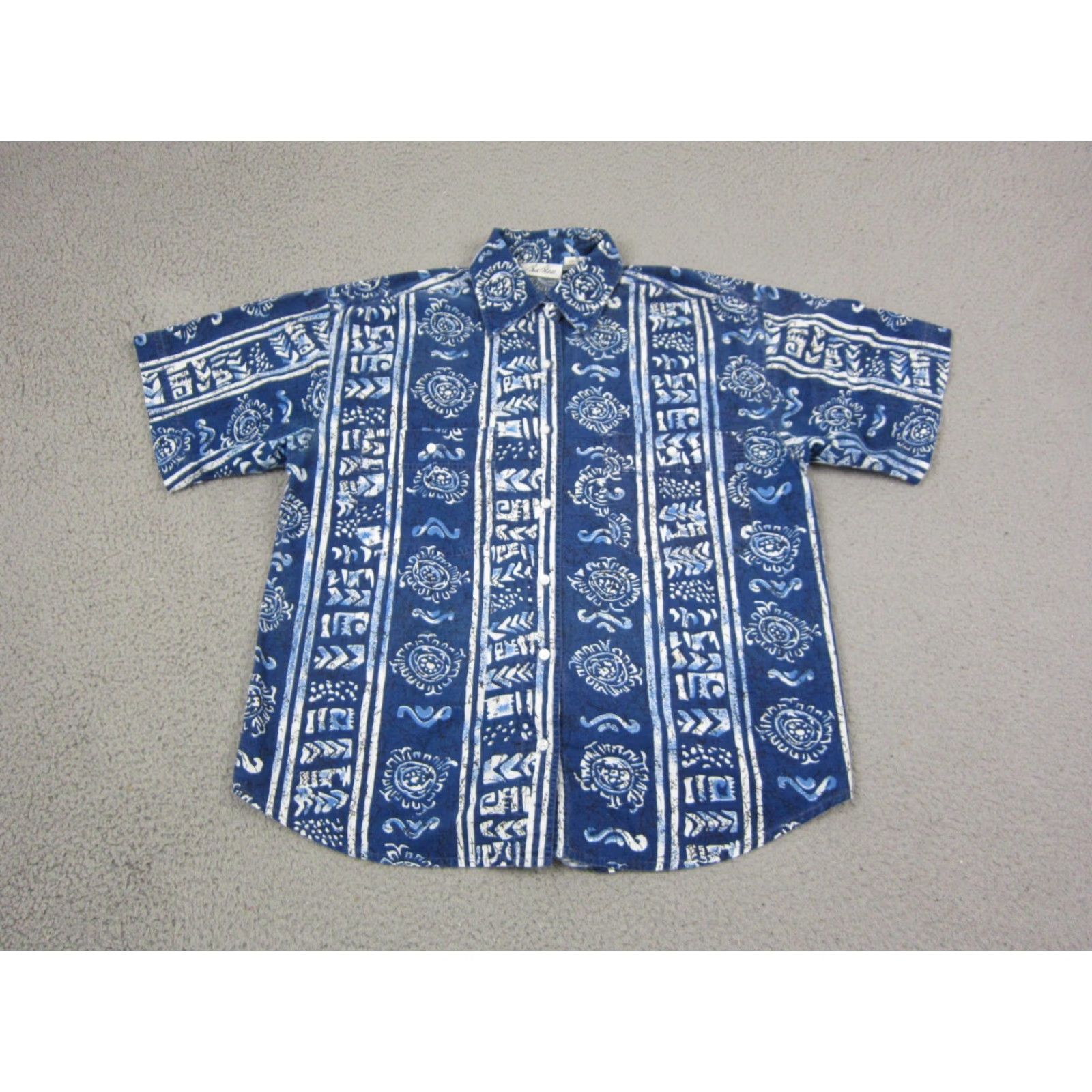 Bill Blass VINTAGE Bill Blass Shirt Mens Medium Blue White Abstract Tribal Cotton Hawaiian Shirt Size US M / EU 48-50 / 2 - 2 Thumbnail