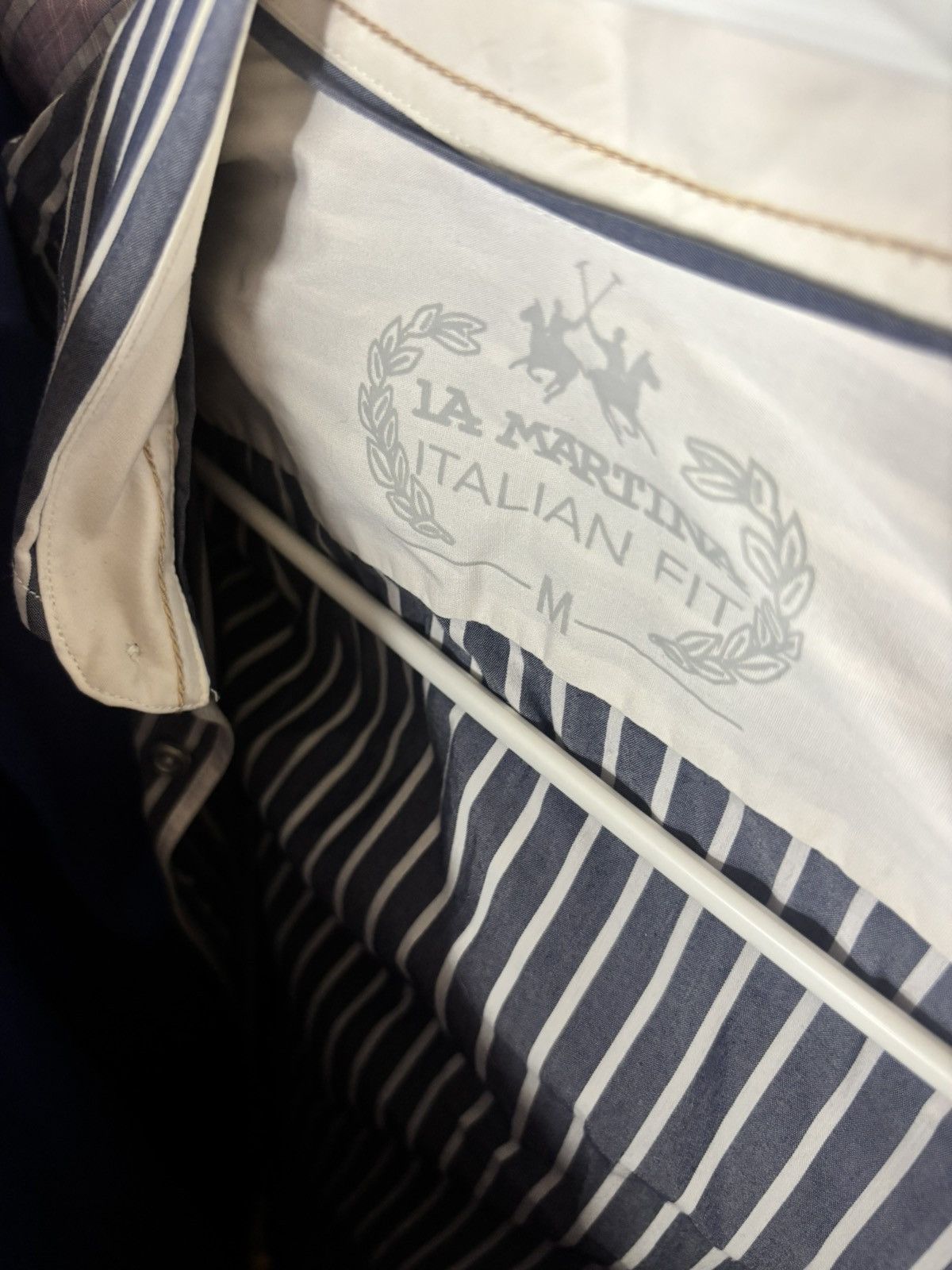 La Martina La Martina Men’s Navy Striped Dress Shirt Size US M / EU 48-50 / 2 - 2 Thumbnail