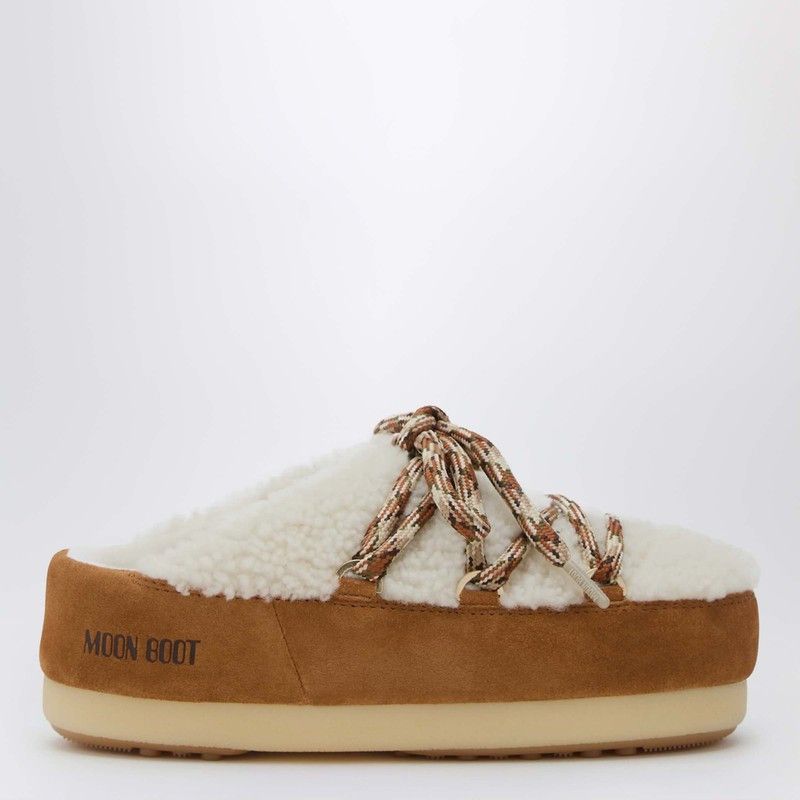 Moon Boot Moon Boot White Shearling And Suede Mules Size US 8 / IT 38 - 1 Thumbnail