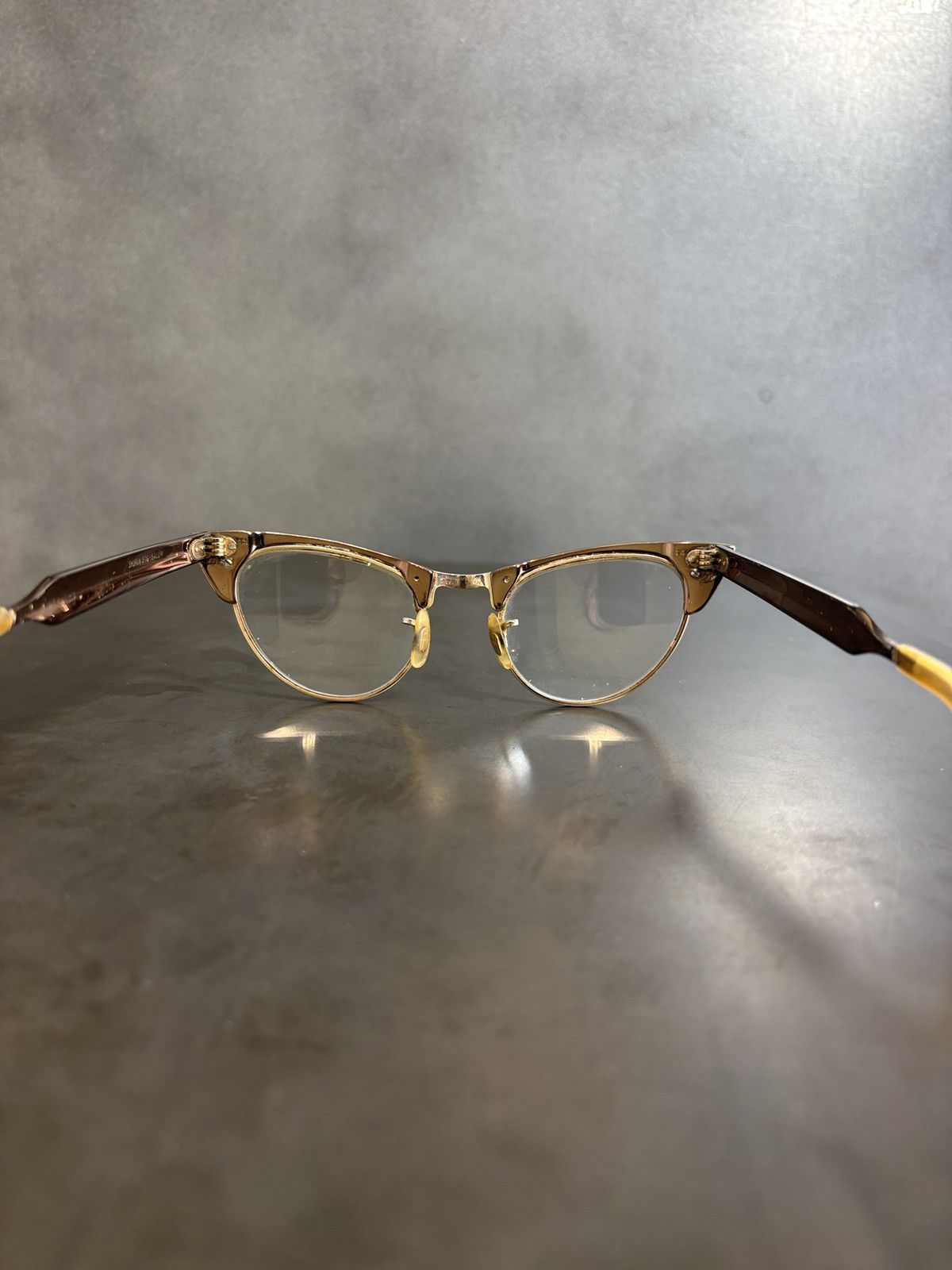 Shuron 1960s Shuron Frames Vintage Eyeglasses Horn Rim USA Gold Size ONE SIZE - 13 Thumbnail