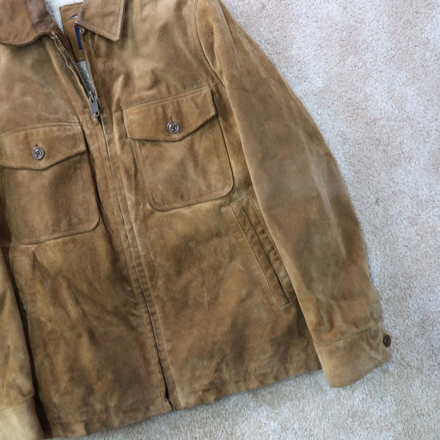 Gap VINTAGE GAP Beige SUEDE Leather Jacket Men Small Full Zip Fleece Lined Size US S / EU 44-46 / 1 - 4 Thumbnail