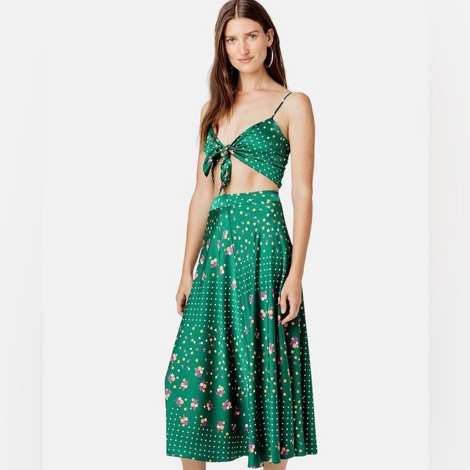 For Love & Lemons For Love & Lemons Cypress Crop Top - Size Small Green Floral Size S / US 4 / IT 40 - 2 Thumbnail