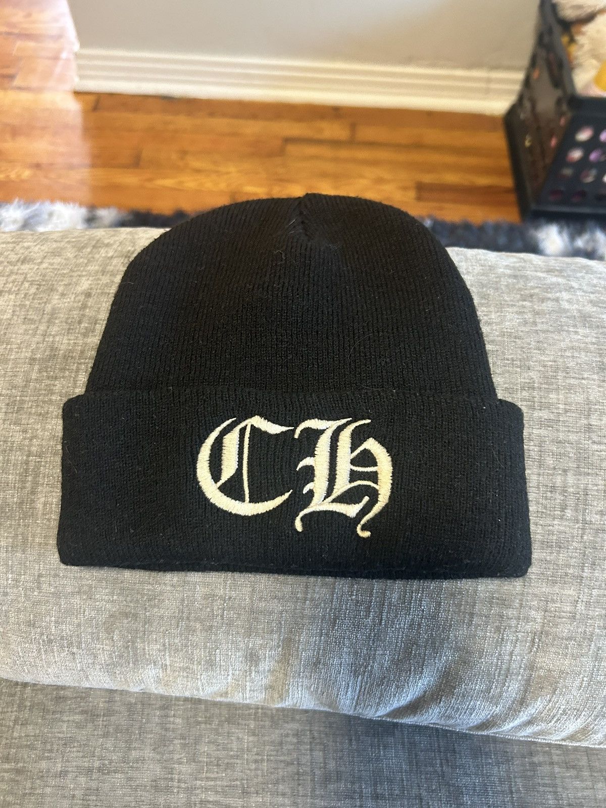 Pre-owned Chrome Hearts Ch Logo Embroidered Beanie In Black