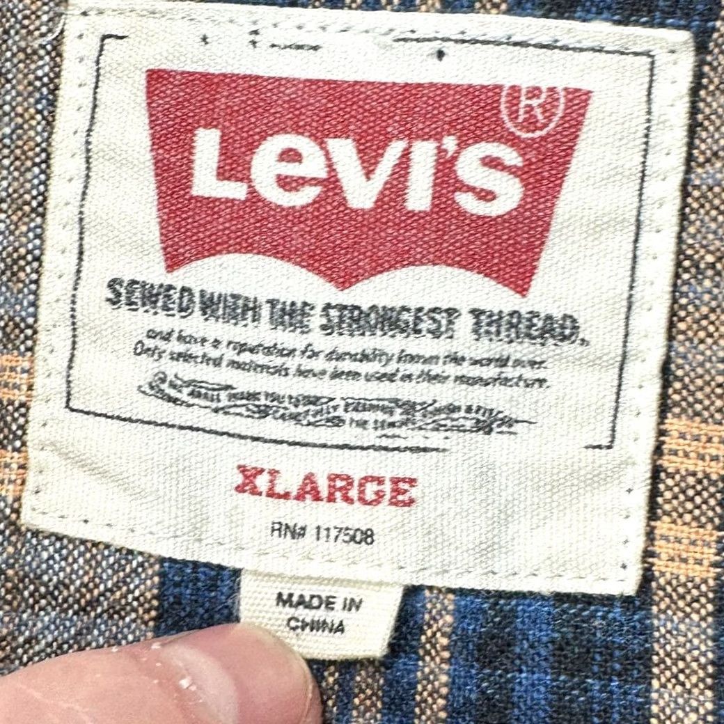 Levi's Levis Button-Up Shirt Mens XL Blue Orange Plaid Flap Pocket White Tab Logo Size US XL / EU 56 / 4 - 5 Thumbnail