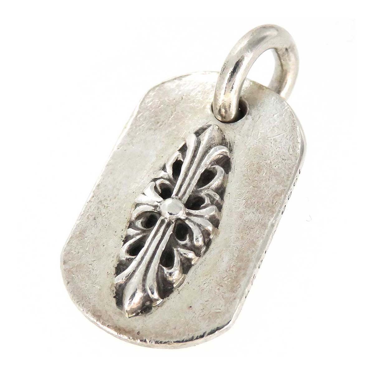 image of Chrome Hearts Floral Cross Dog Tag in Silver, Men's