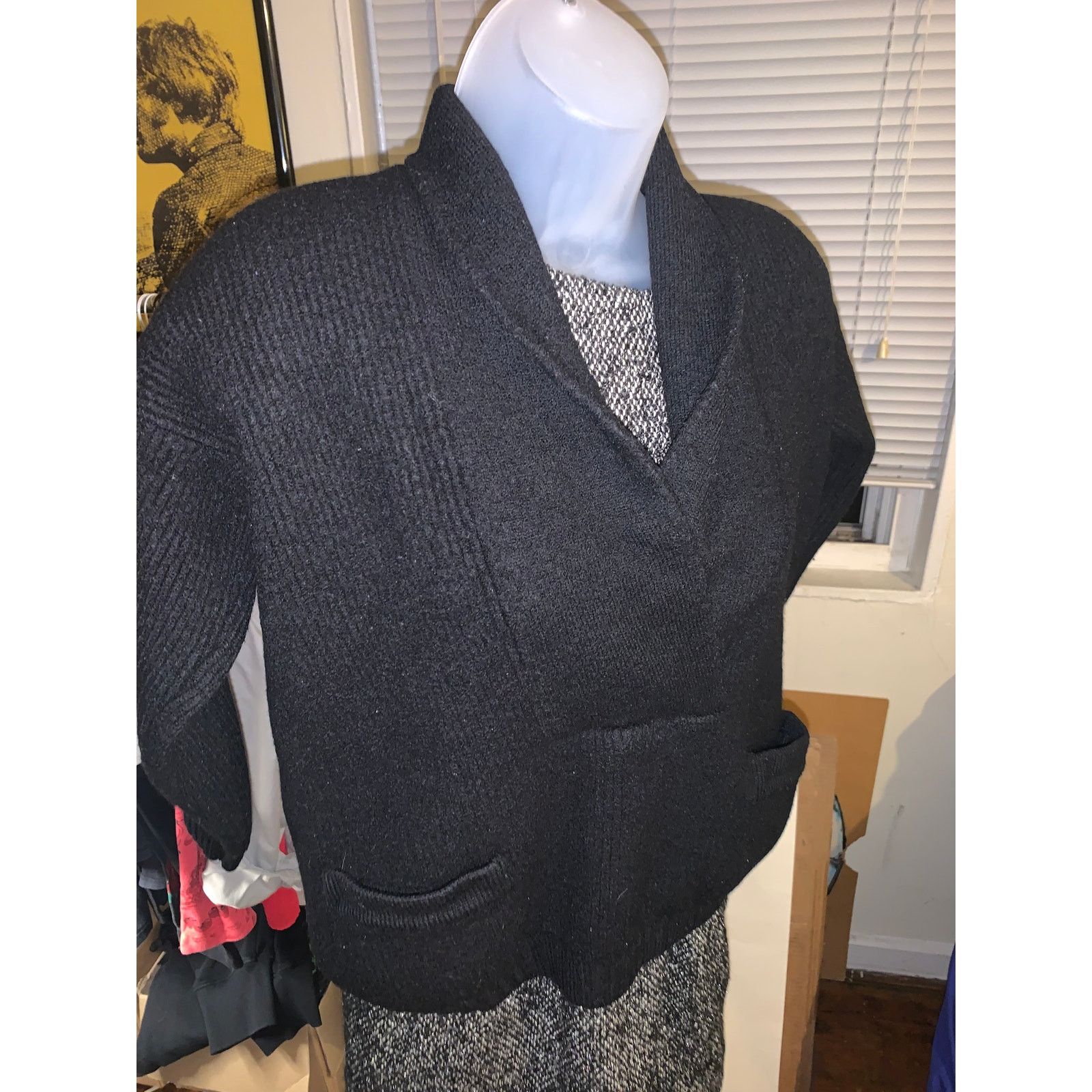 DKNY × Donna Karan × Vintage Donna Karan Wool Sweater Petite P Black Shawl Collar DKNY Size M / US 6-8 / IT 42-44 - 3 Thumbnail