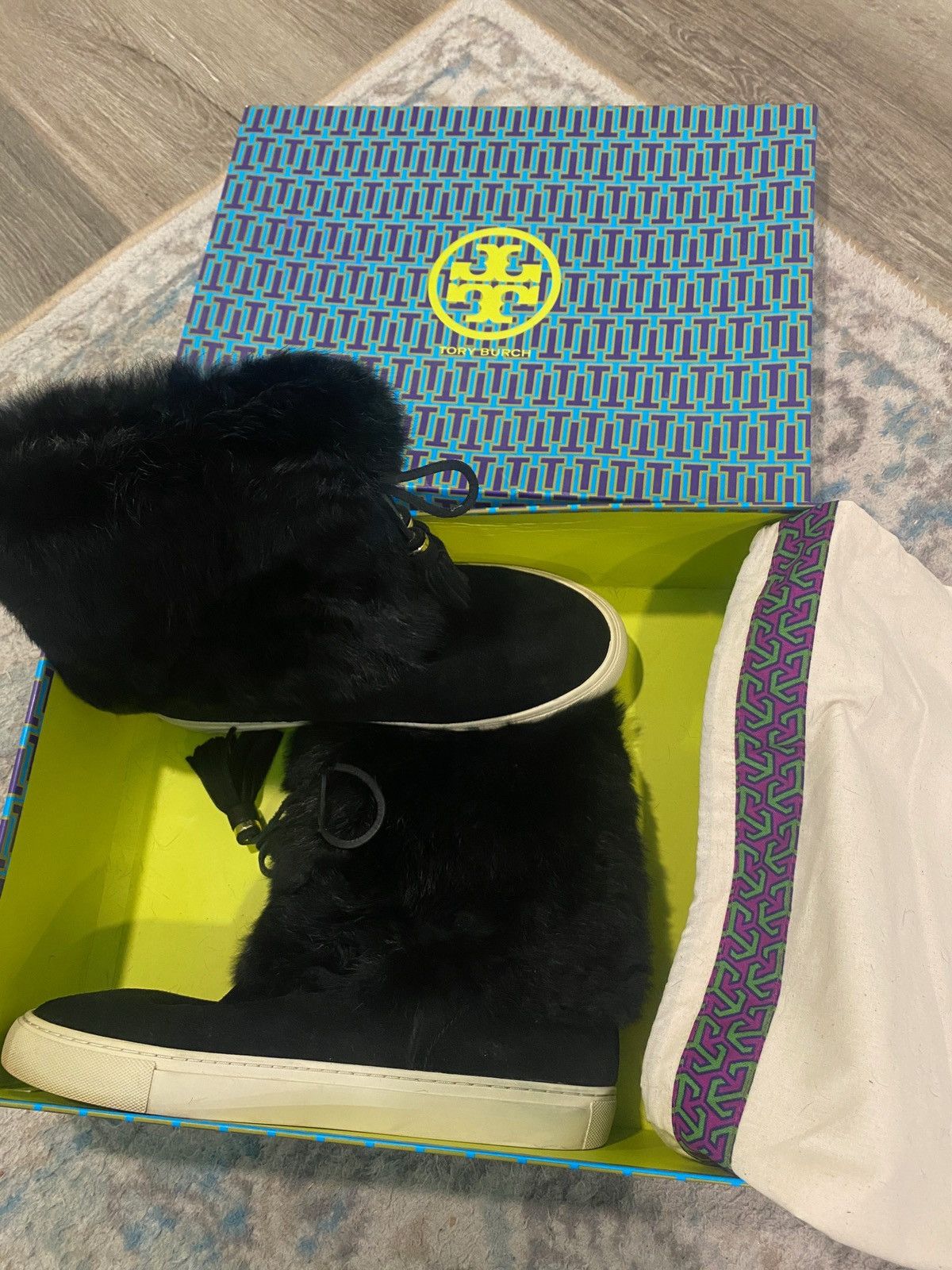Tory Burch Tory Burch black Anjelica boots rabbit fur split suede Size US 11 / IT 41 - 6 Thumbnail