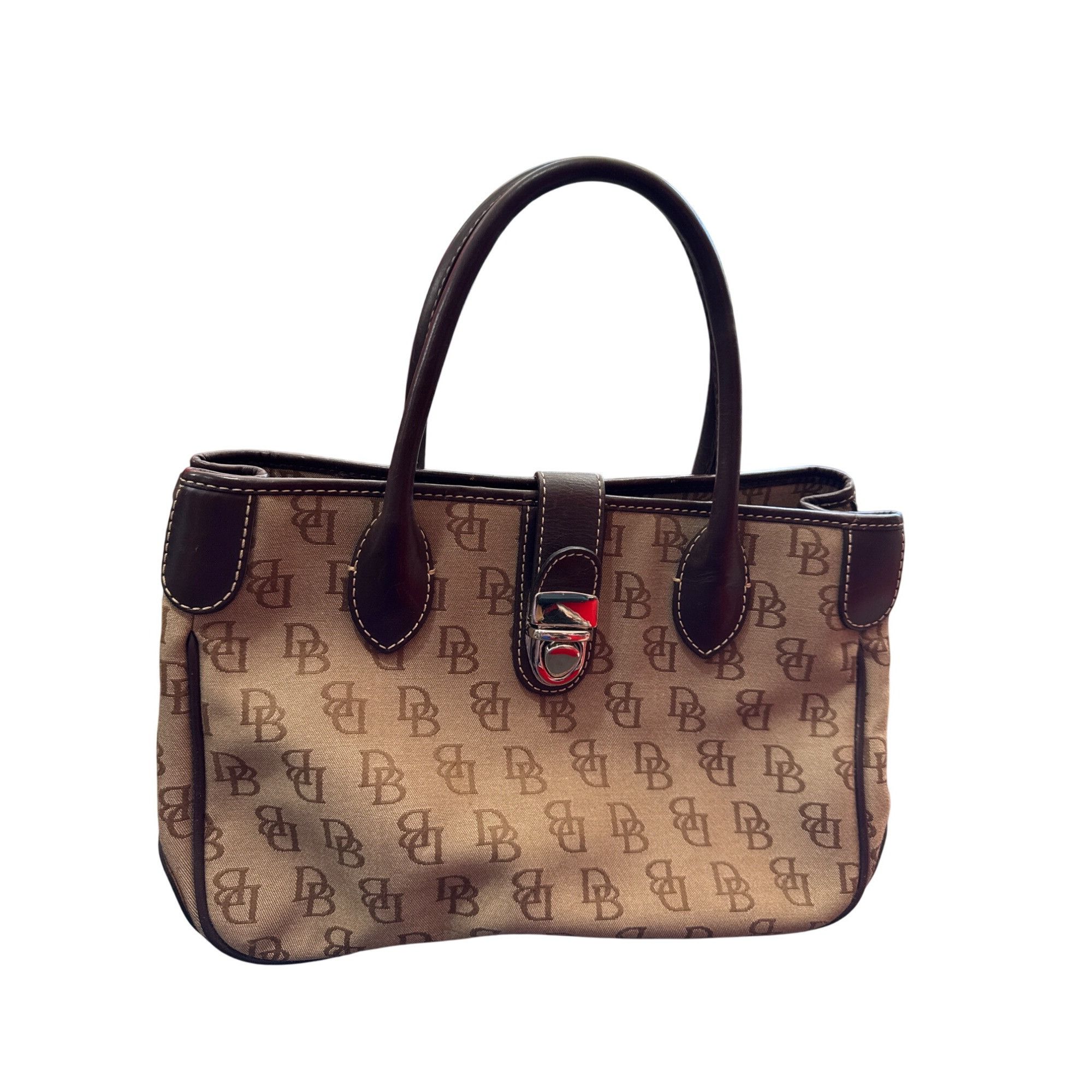 Dooney & Bourke Dooney Bourke womans Brown Leather Canvas Satchel Handbag SK Size ONE SIZE - 1 Thumbnail