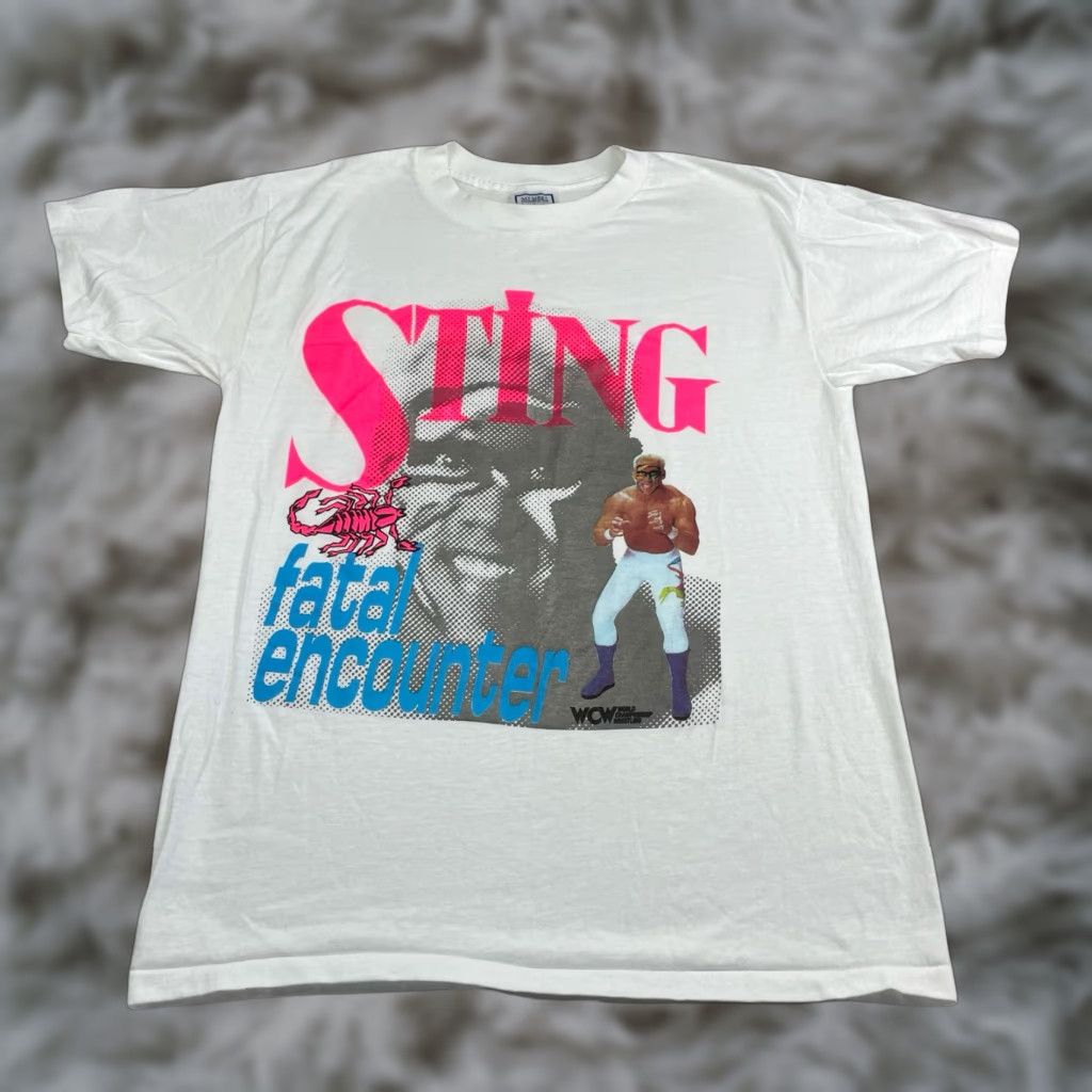 Vintage VINTAGE Sting WCW T-Shirt White XL - NEW Rare Fatal Encounter Single Stitch S/S Cotton/Poly USA Men Shirt Size US XL / EU 56 / 4 - 1 Thumbnail