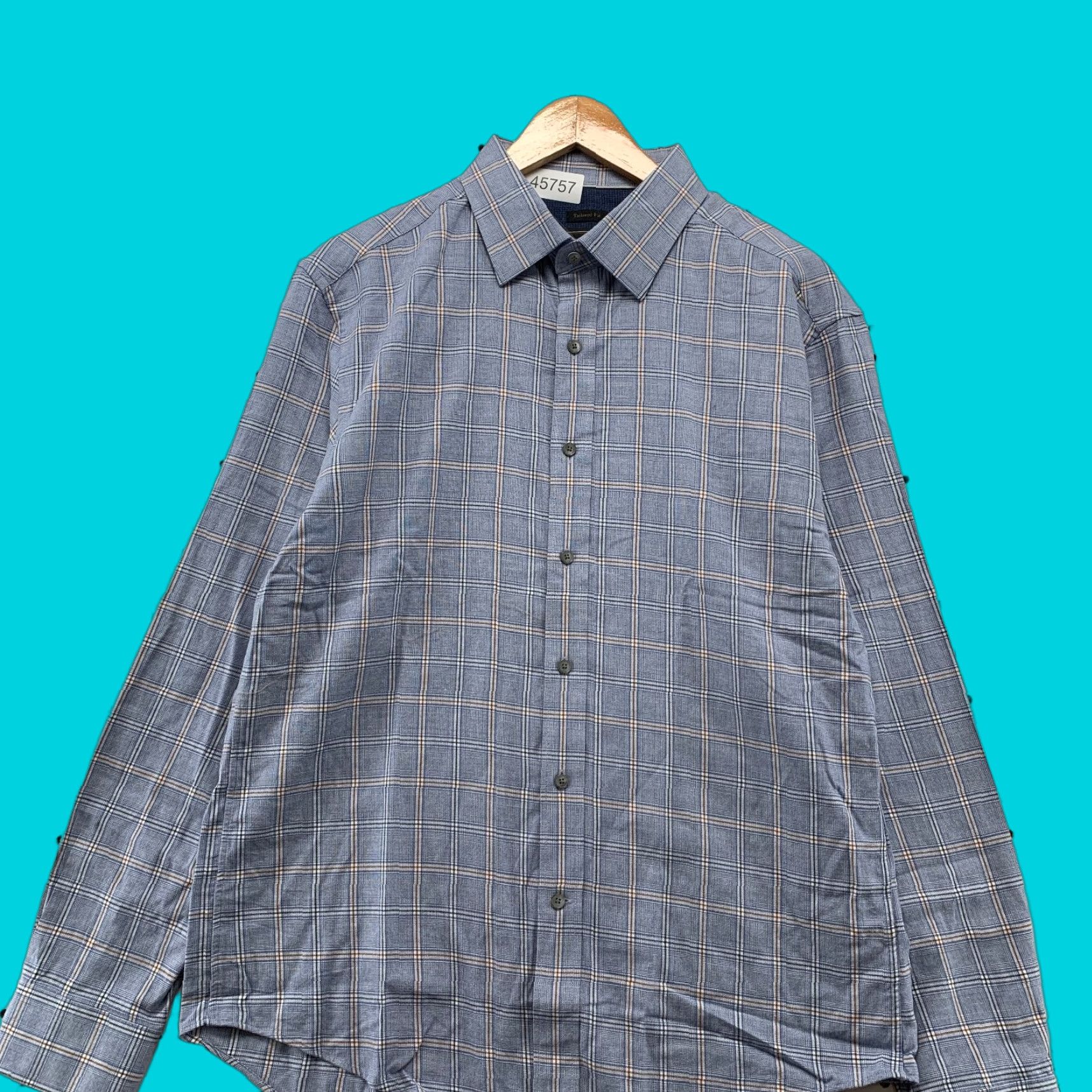 Jos. A. Bank Jos A Bank Button Shirt Mens Large Blue Tailored Fit Plaid Cashmere Silk Blend Size US L / EU 52-54 / 3 - 1 Thumbnail
