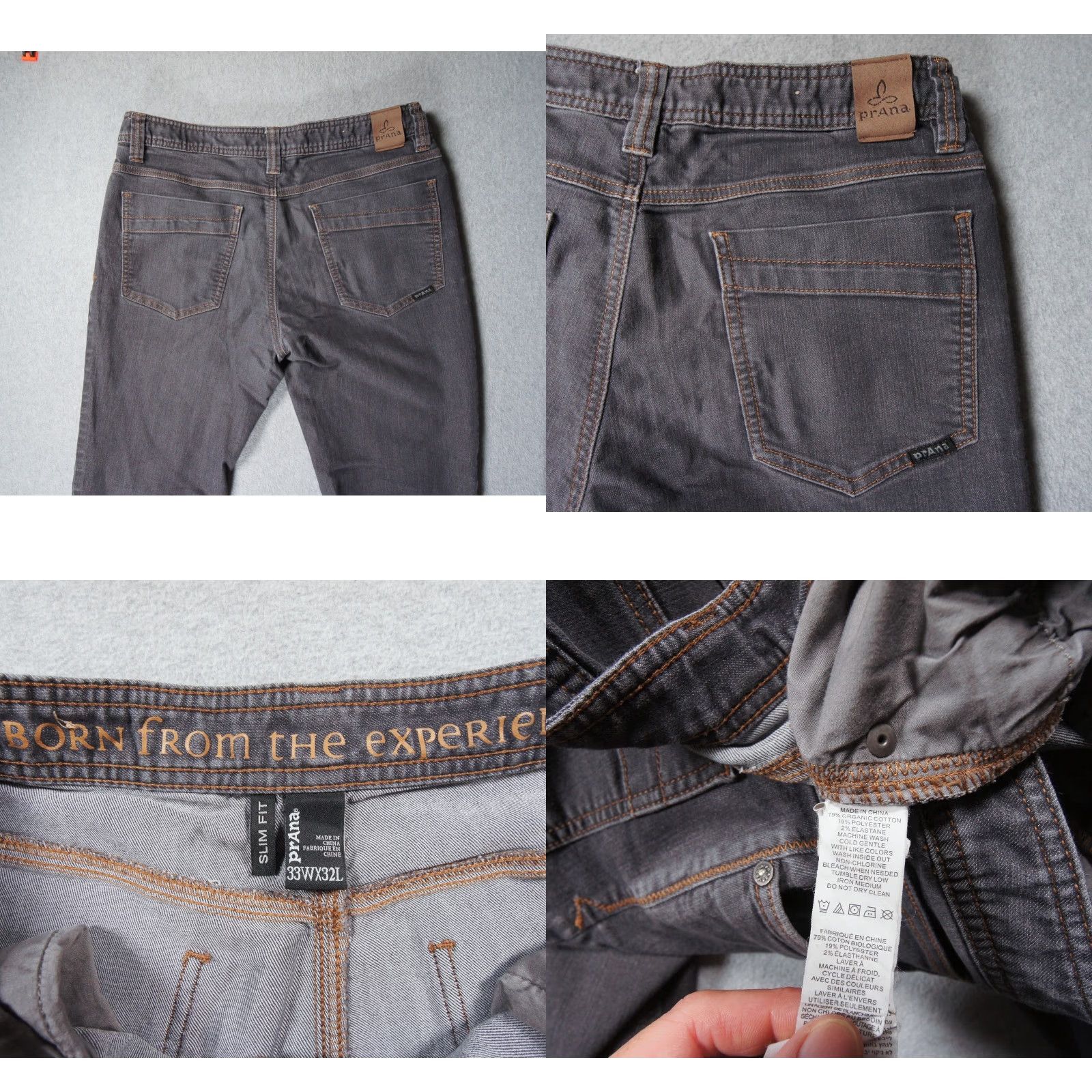 Prana Prana Jeans Mens 33x32 Gray Denim Slim Fit Stretch Outdoors Casual Adult Size US 33 - 8 Thumbnail