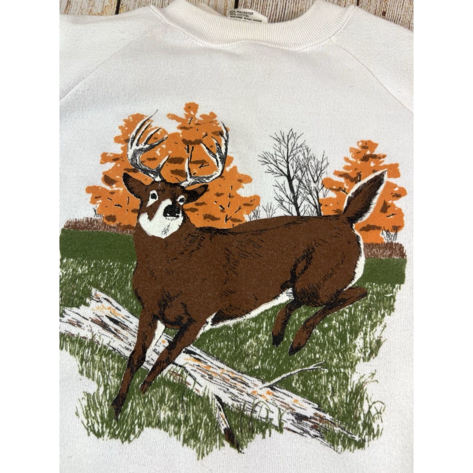 Vintage VINTAGE 80s Hunting Nature Whitetail Deer Pullover Raglan White Sweatshirt XL Mens White Graphic Print Fleece Pullover 80s Theme Size US XL / EU 56 / 4 - 5 Thumbnail