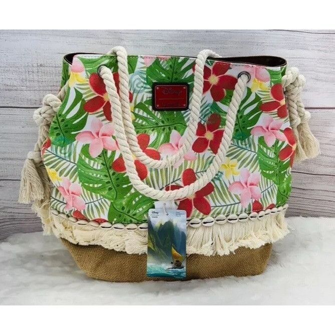 Disney Loungefly Disney Moana Floral Canvas Burlap Purse Tote Bag C Size ONE SIZE - 4 Thumbnail