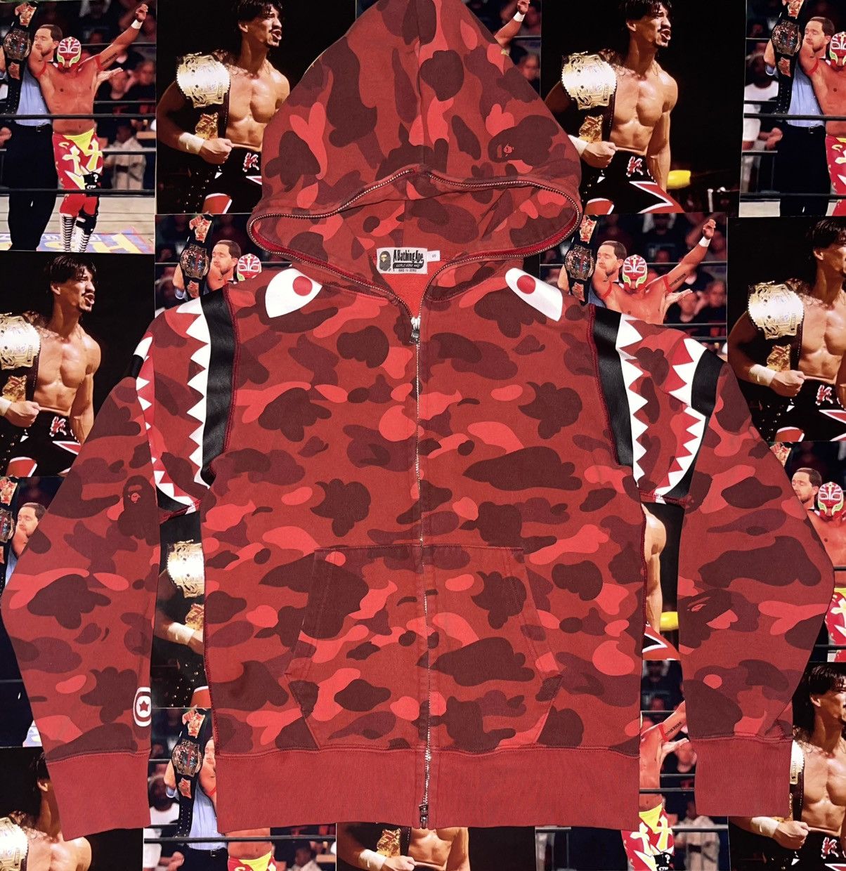 Bape Red Camo Double Shark Full Zip Hoodie (S)