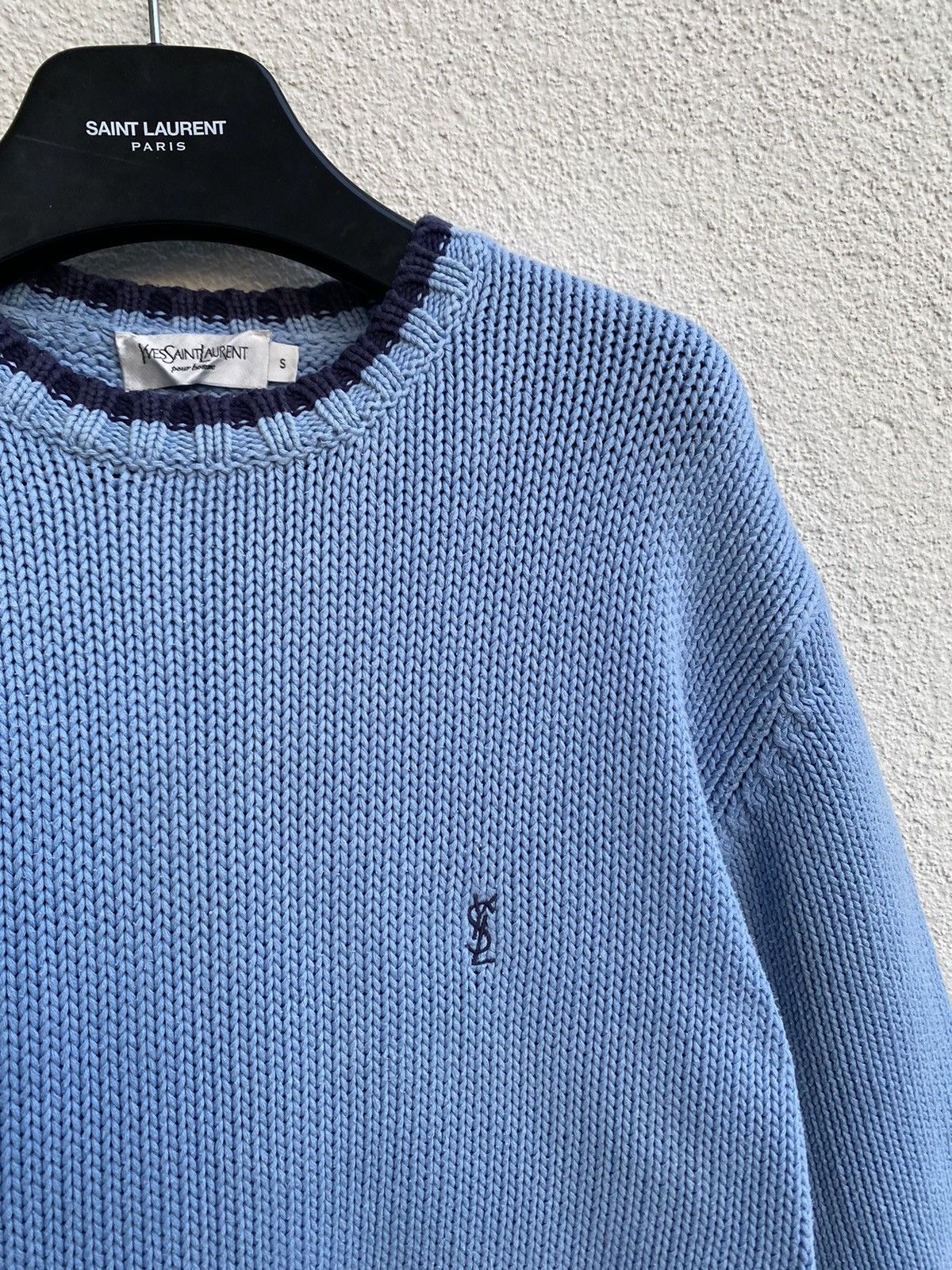 Yves Saint Laurent Heavy YSL Sweater Blue Knit YSL Sweatshirt Size US S / EU 44-46 / 1 - 1 Thumbnail