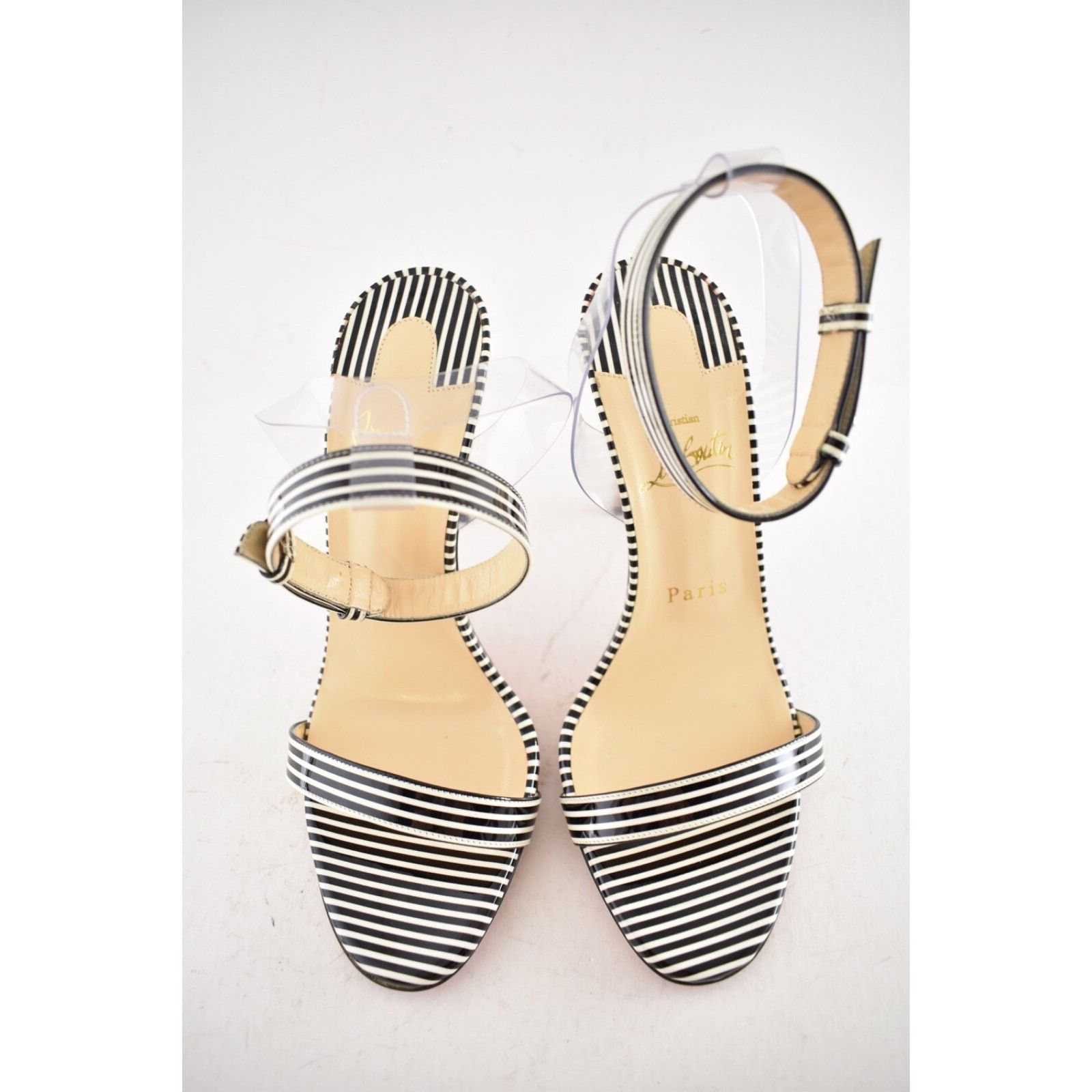 Christian Louboutin Christian Louboutin Jonatina 100 Black White Stripes Patent Size US 7 / IT 37 - 8 Thumbnail