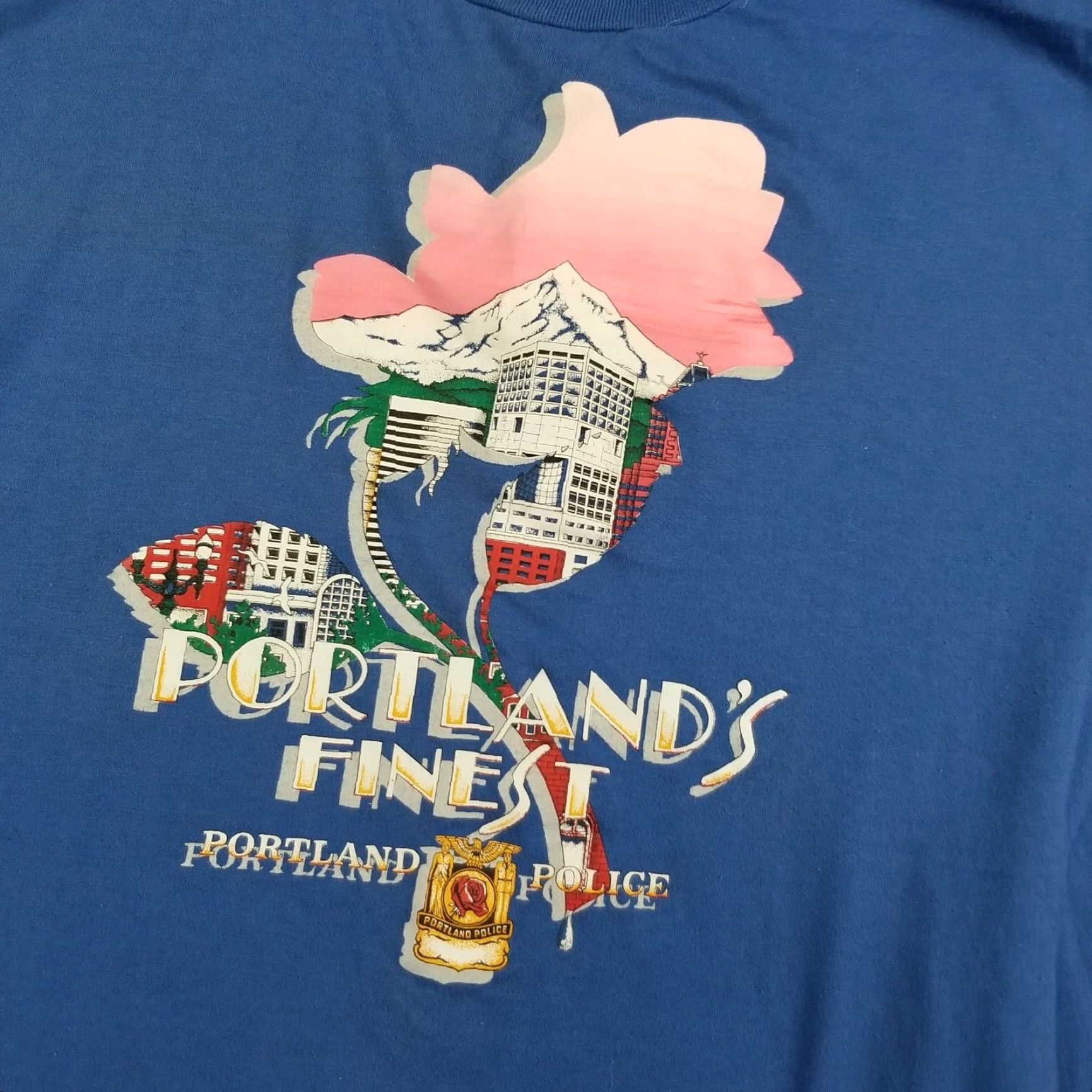 Hanes VINTAGE 80s Hanes Portland Police Shirt Adult Large Blue Grunge Short Sleeve Crew Neck Mens Size US L / EU 52-54 / 3 - 2 Thumbnail