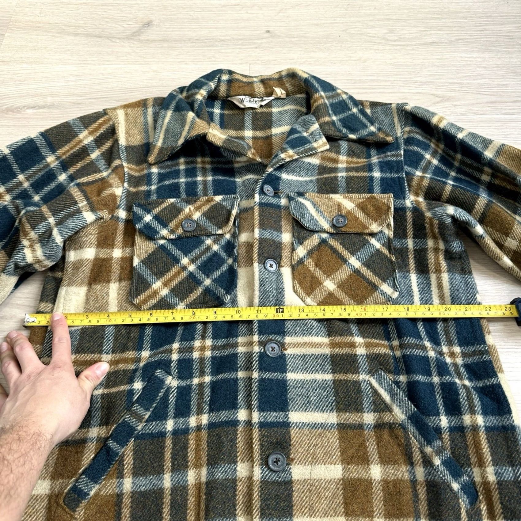 Vintage VINTAGE Woolrich CPO Jacket Mens M Tan Green Beige Plaid Wool Blend Button Coat USA Size US M / EU 48-50 / 2 - 7 Thumbnail