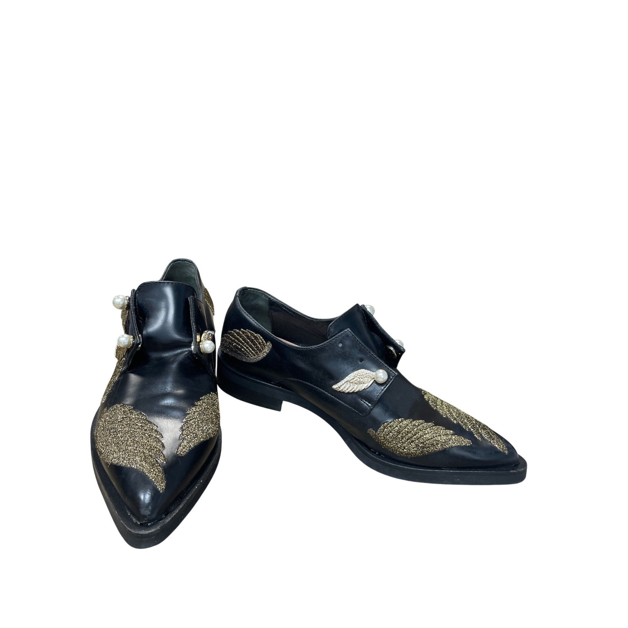 Other Coliac Italy made womans Black Leather Wing Pearl Loafers Sz Size US 7 / IT 37 - 1 Thumbnail