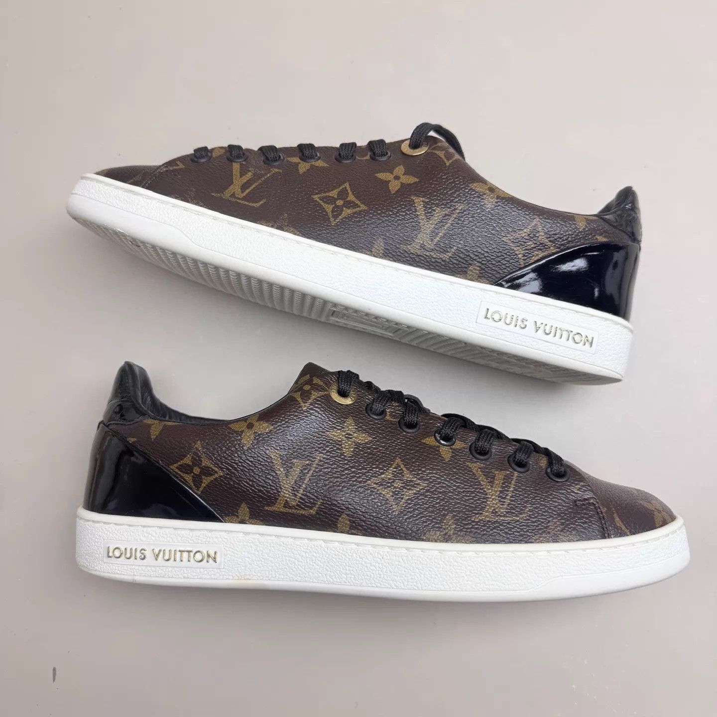Louis Vuitton LV Monogram Black Brown Laced Sneaker 37.5 95 New Size US 7 / IT 37 - 4 Thumbnail