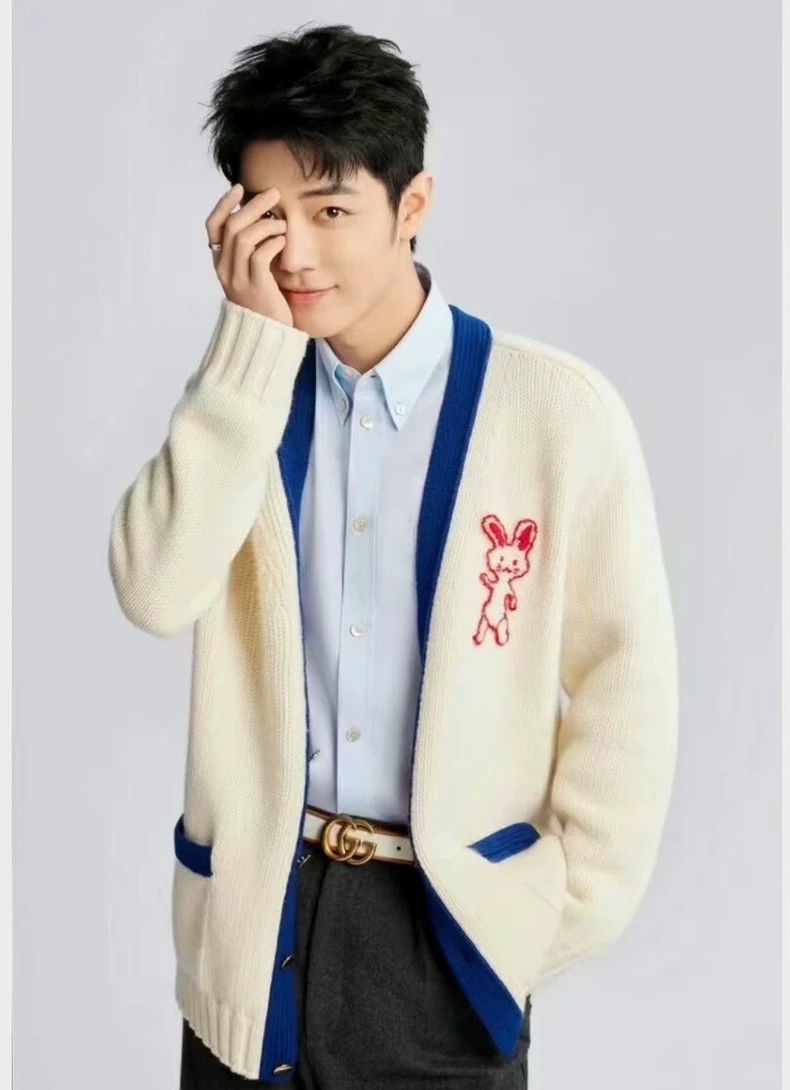 Gucci Gucci Beige rabbit embroidered wool V-neck long-sleeved kni Size US XS / EU 42 / 0 - 9 Thumbnail