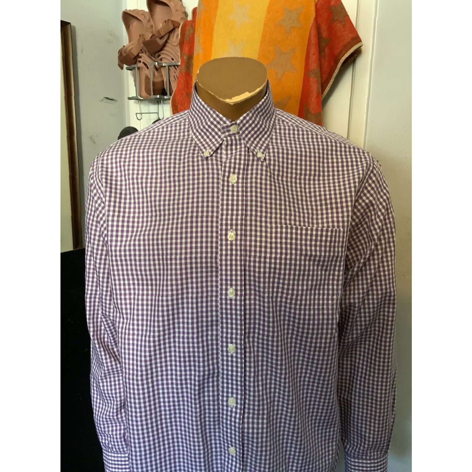 Brooks Brothers VINTAGE Brooks Brothers Polo Shirt The Original 346 Purple White Non Iron Button Front Dress Shirt M Mens Size US M / EU 48-50 / 2 - 8 Thumbnail