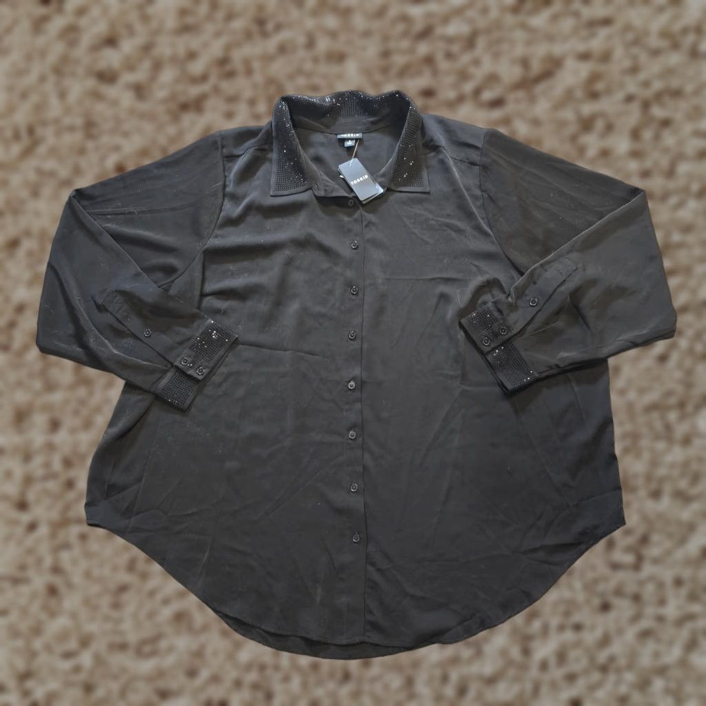 Torrid Torrid Blouse Womens 3X Black Sheer Glitter Trim Button Long Sleeve Casual Shirt Size XXL / US 16-18 / IT 52-54 - 1 Thumbnail