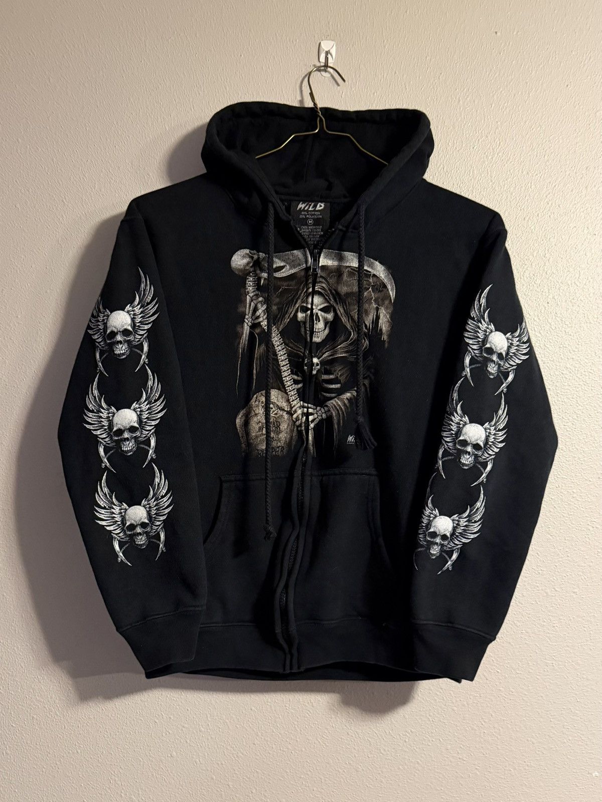 Vintage vtg y2k grim reaper skull zip up hoodie w/ sleeve hits Size US M / EU 48-50 / 2 - 1 Thumbnail