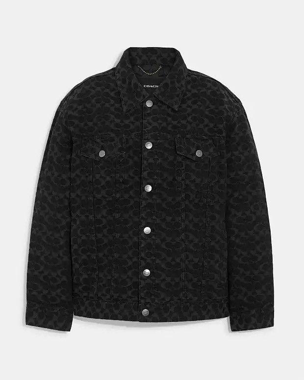 Coach Signature Jacquard Denim Jacket Women Size Large Size L / US 10 / IT 46 - 1 Thumbnail