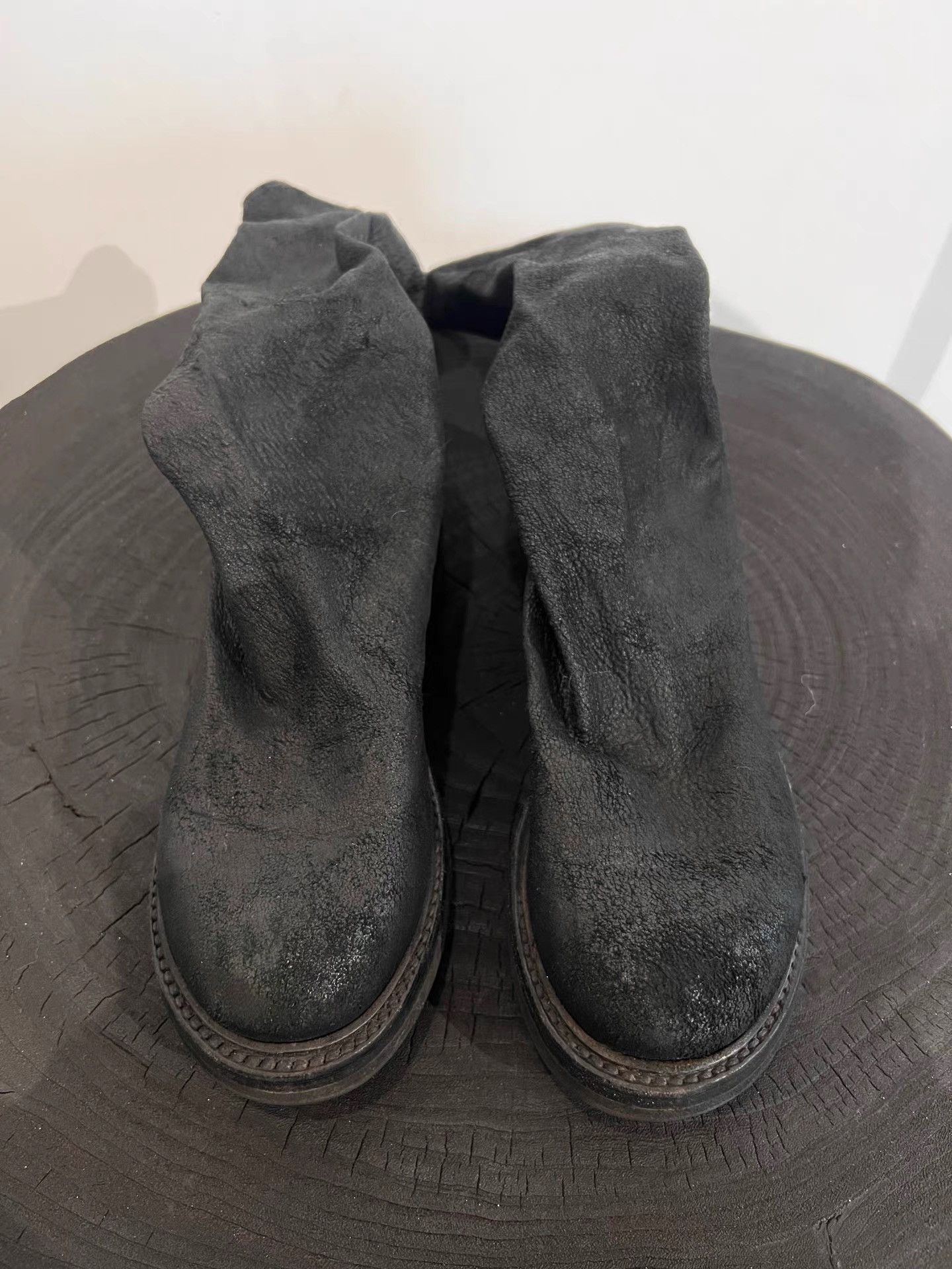 Rick Owens Rick Owens Cracked Lambskin & Suede Mid-Calf Boots K35 Size US 5 / IT 35 - 2 Thumbnail