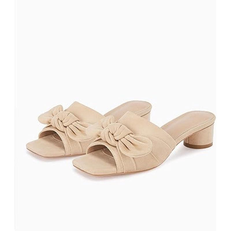 Other Coutgo Women's Size 11 Tan Faux Suede Bow Block Heel Sandals Size US 11 / IT 41 - 2 Thumbnail