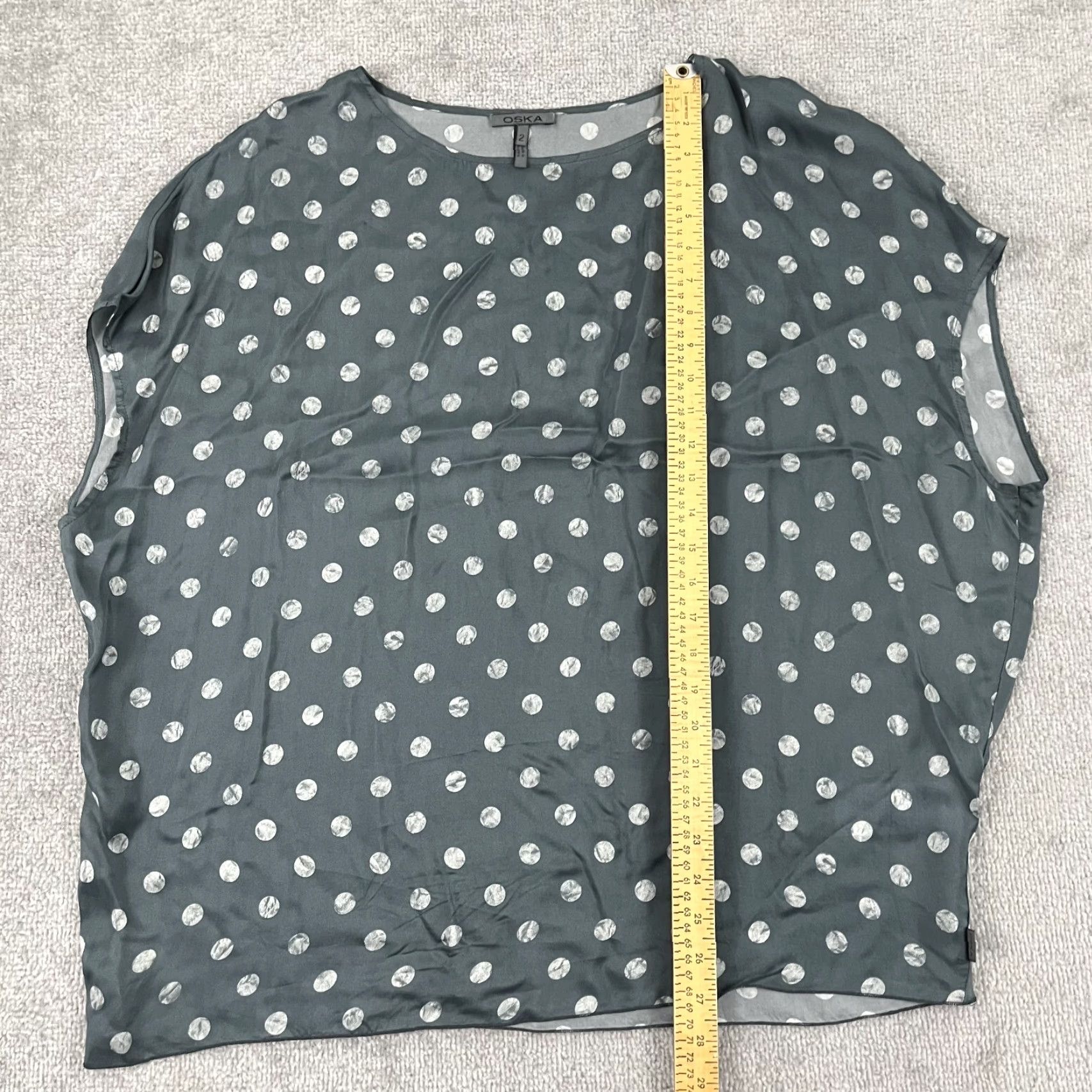 Vintage OSKA Blouse Top Boxy Green White Polka Dot Cupro Silky US 8/10 Size 2 Womens Size XS / US 0-2 / IT 36-38 - 4 Thumbnail