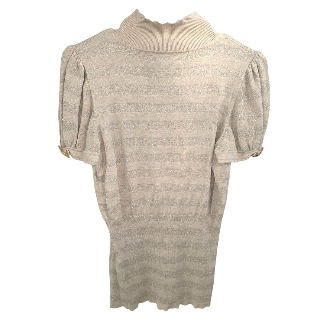Other Express Gold Metallic Striped Short Sleeve Sweater - L Size L / US 10 / IT 46 - 2 Thumbnail