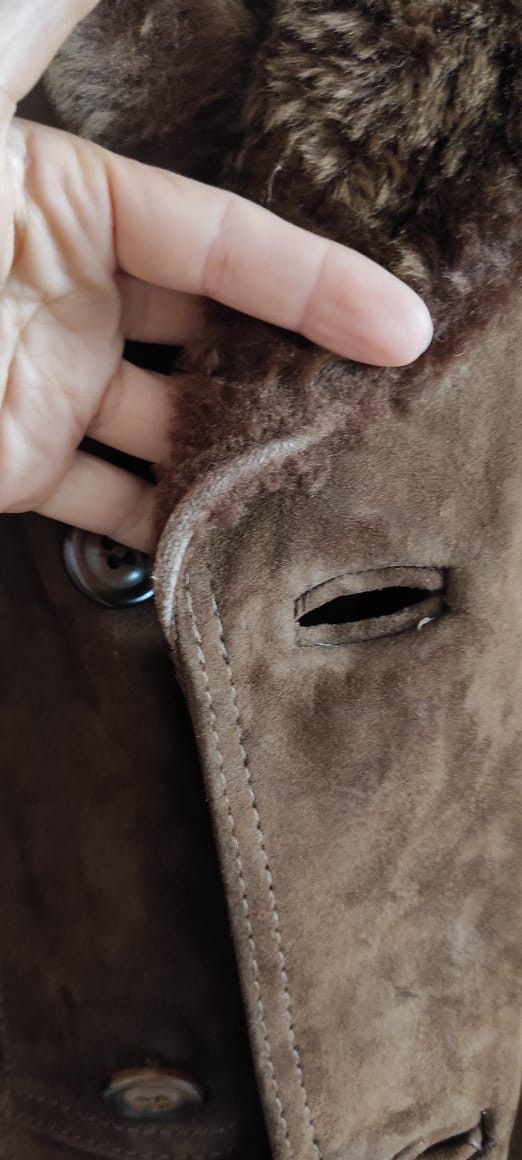 Genuine Suede Sheepskin Brown Leather Shearling Coat