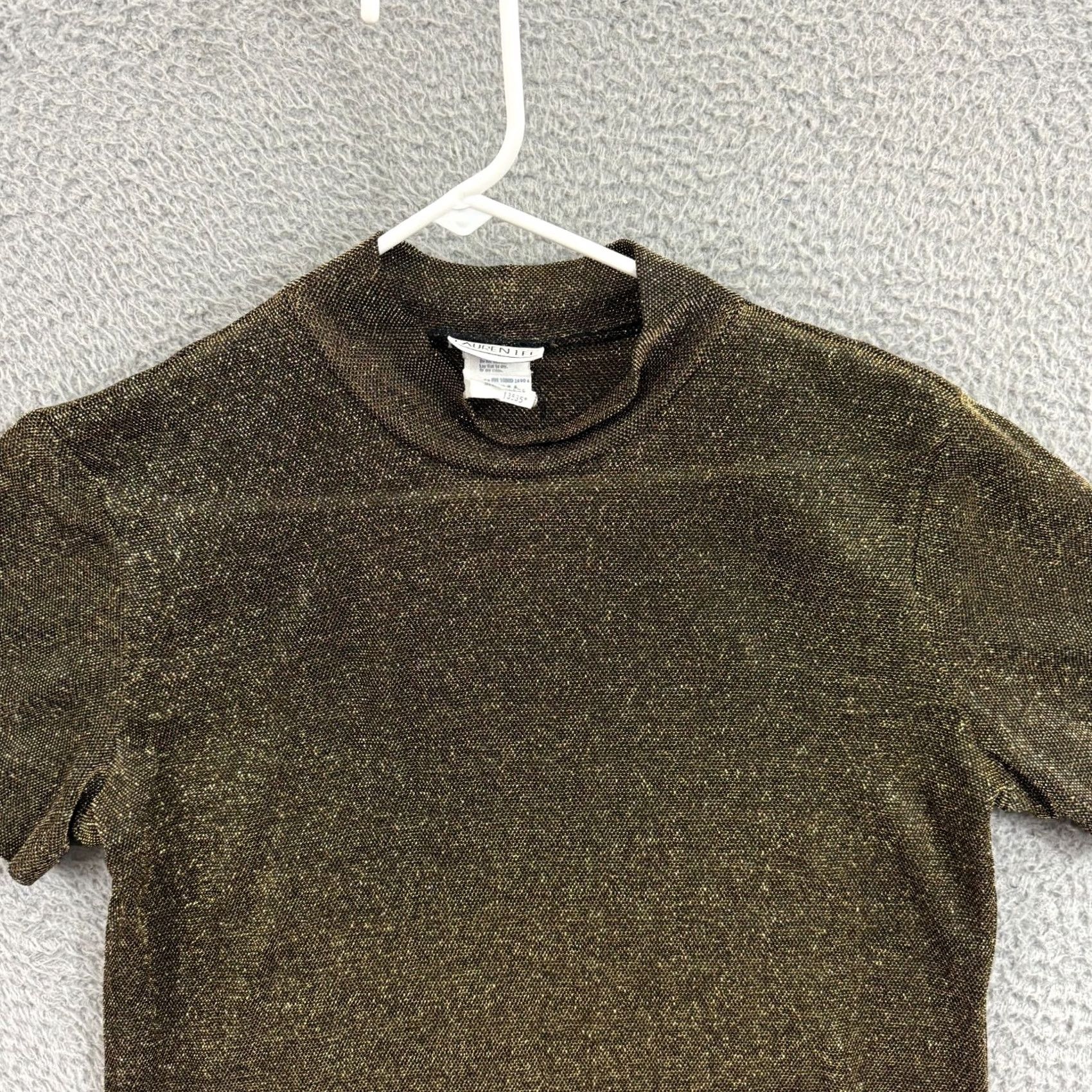 Lee VINTAGE Lauren Lee Blouse Medium Gold Speckled Sheer Short Sleeve Women 80s Size M / US 6-8 / IT 42-44 - 3 Thumbnail
