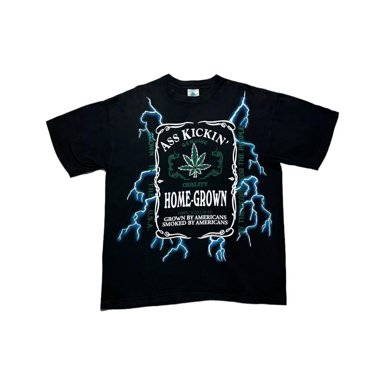 image of Vintage Ass Kickin Home Grown Weed Lightning T-Shirt in Black, Men's (Size XL)