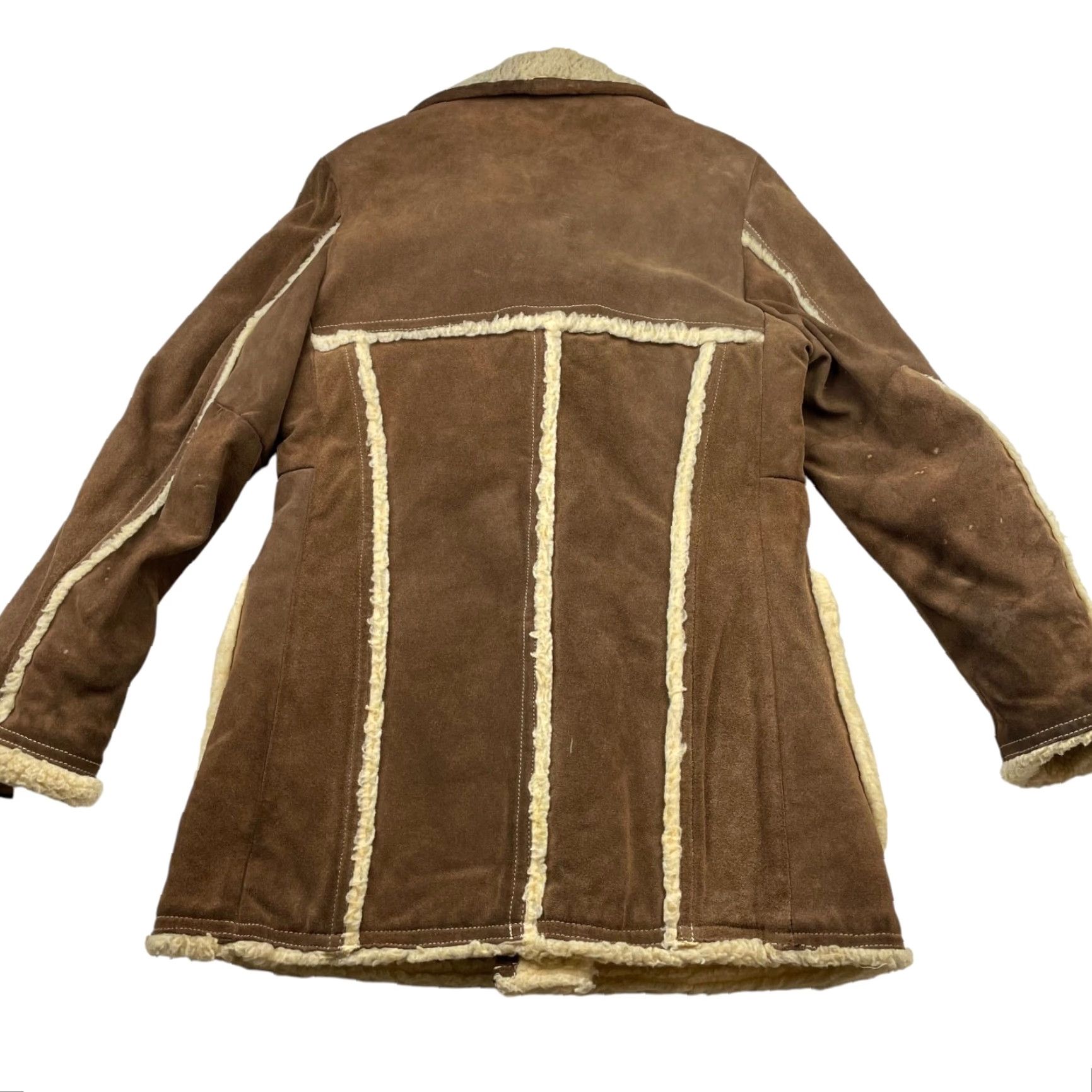 Vintage VTG The American Male Suede Leather Rancher Coat Brown 38 Men Coat Mid-Length Button Sherpa Lined Pockets Vintage Mens Leather Coat Size US XXS / EU 40 - 3 Thumbnail