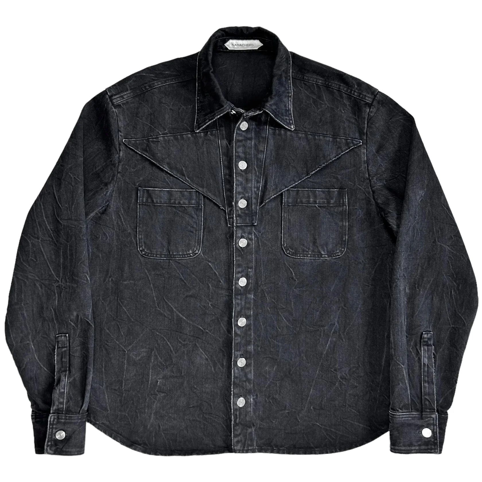 image of Namacheko Eveh Denim Shirt - Aw22 in Washed Black Denim, Men's (Size XL)