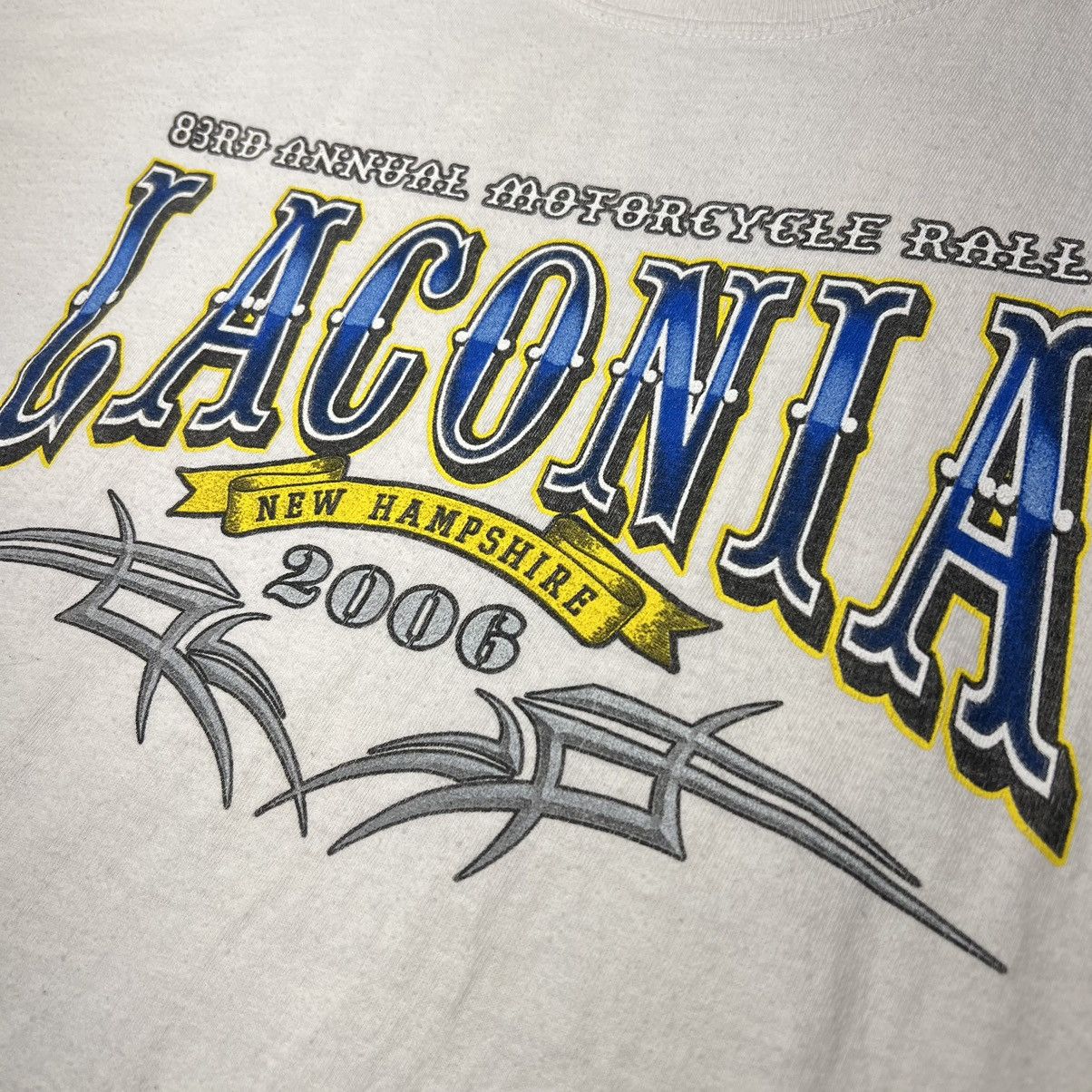 Vintage Laconia Motorcycle Rally Tee Shirt White Biker New Hampshire Size US XL / EU 56 / 4 - 4 Thumbnail