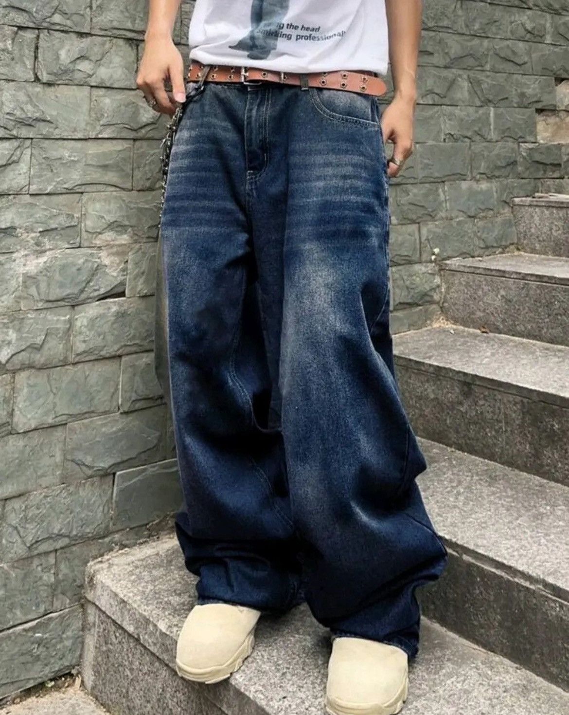 Japanese Brand × Jean Solid Color Simple Style Baggy Jeans Daily sh Size US 30 / EU 46 - 4 Thumbnail