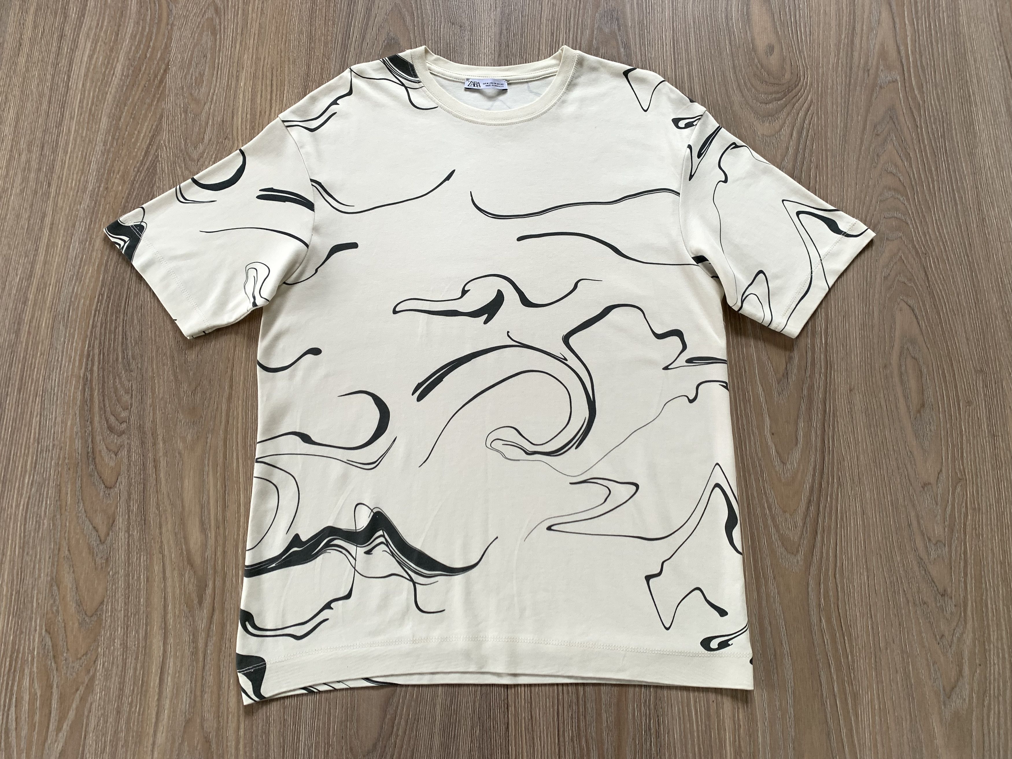 Zara Zara Beige Cotton Printed T Shirt Size US M / EU 48-50 / 2 - 2 Thumbnail