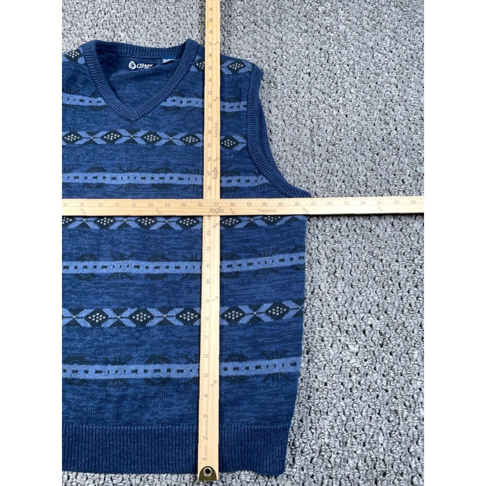 Chaps Chaps Vest Sweater Adult XL Dark Blue Aztec Geometric Pattern V-Neck Cotton Knit Size US XL / EU 56 / 4 - 4 Thumbnail