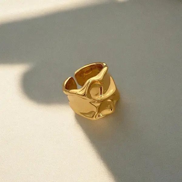 Jewelry Chunky Melted Gold Ring, Irregular Tarnish Ring Size ONE SIZE - 5 Thumbnail