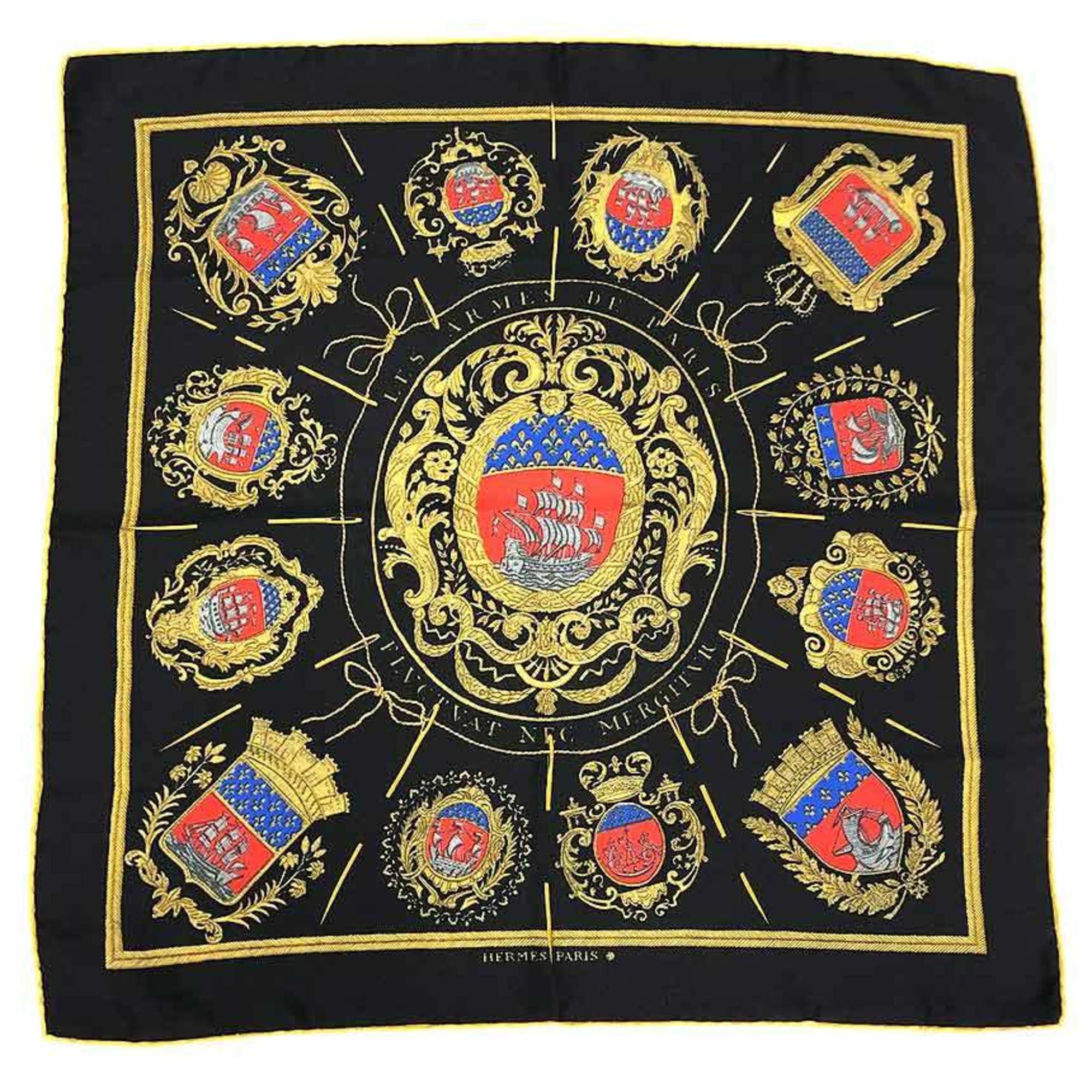 Hermes HERMES Carré 45 Scarf Muffler with the Parisian Emblem, Black, 100% Silk Size ONE SIZE - 1 Thumbnail