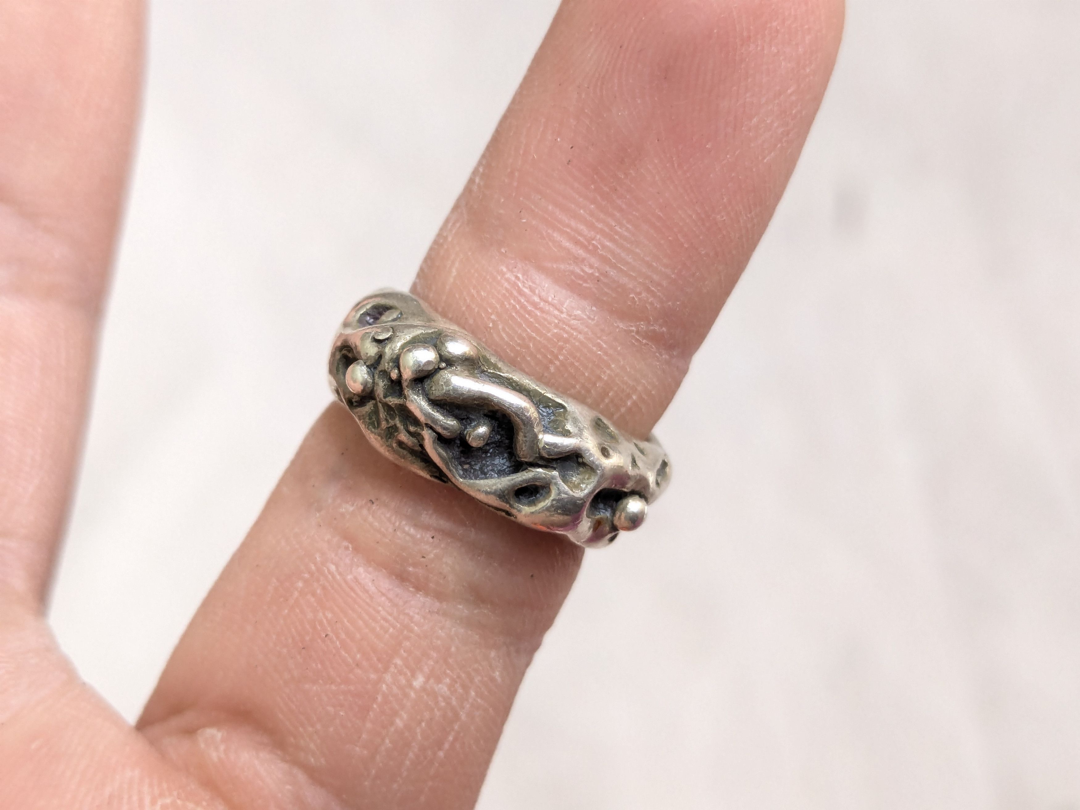 Jewelry Vintage Sterling Silver Ring Brutalist Band 4 Nugget Size ONE SIZE - 10 Thumbnail
