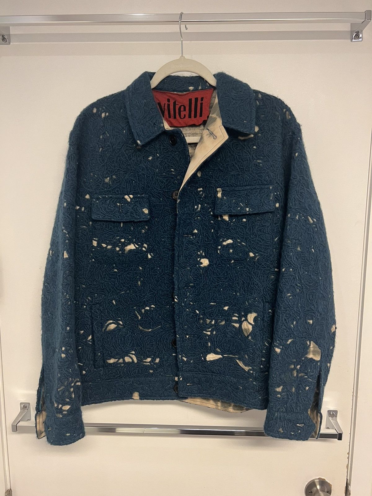 image of Italian Designers Vitelli Yarn Trucker Jacket in Blue, Men's (Size Medium)