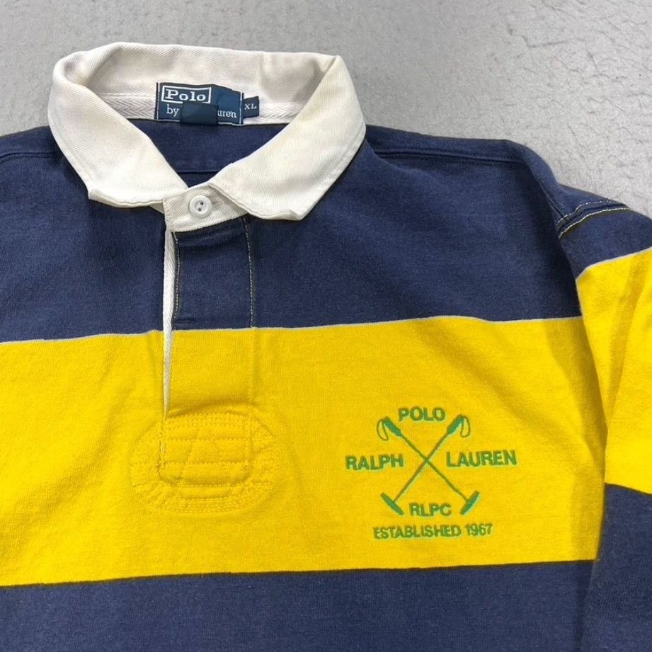Polo Ralph Lauren VINTAGE Polo Ralph Lauren Shirt Mens XL Yellow Rugby Custom Crossed Mallets 90s Size US XL / EU 56 / 4 - 3 Thumbnail