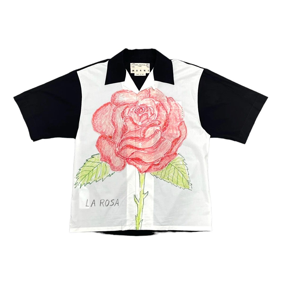 image of Marni X Maria Suarez Rose Button Up Short Sleeve Black White, Men's (Size Small)