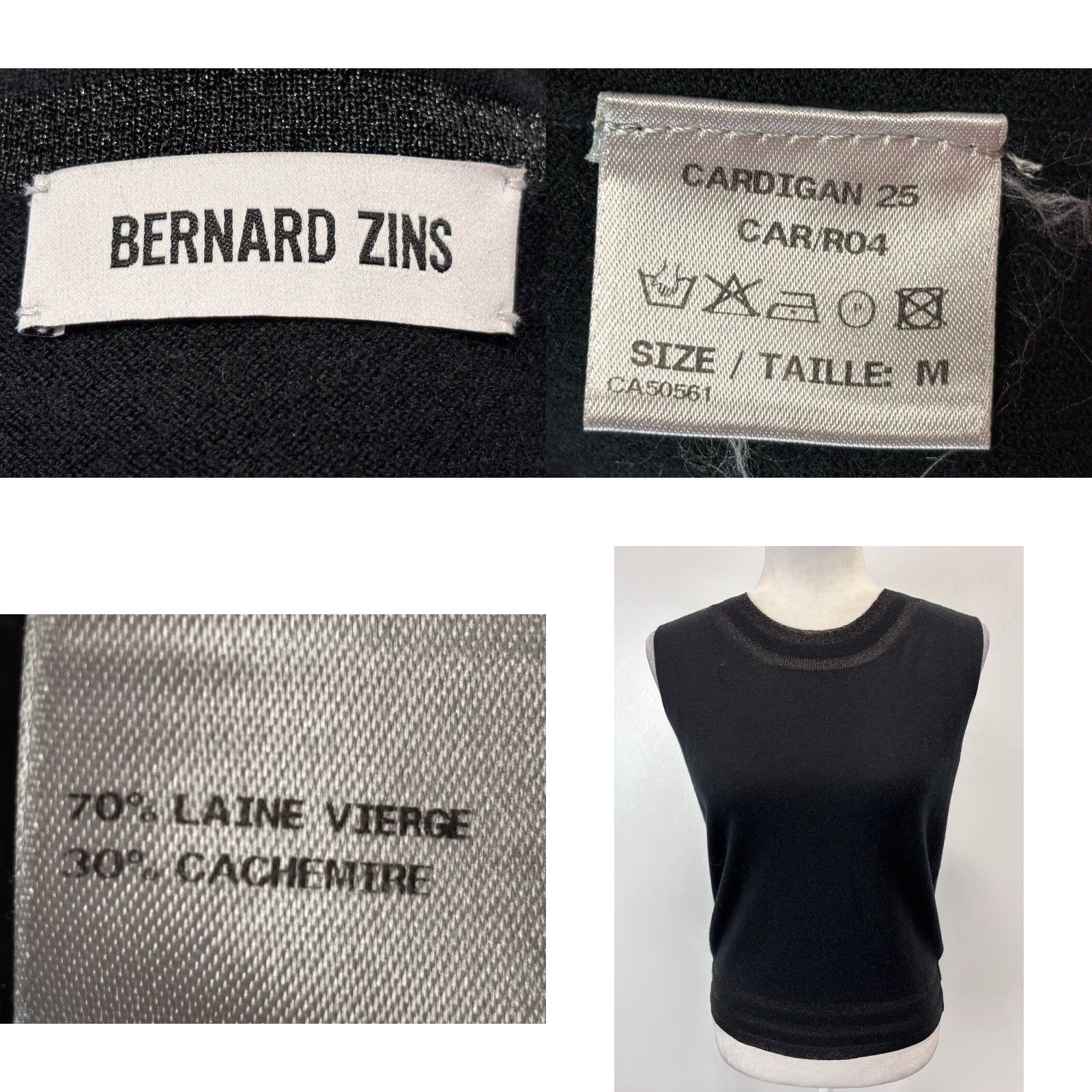 Vintage Bernard Zins Women's Cashmere Cardigan Sweater Twin Set Black Medium Classic Size M / US 6-8 / IT 42-44 - 8 Thumbnail